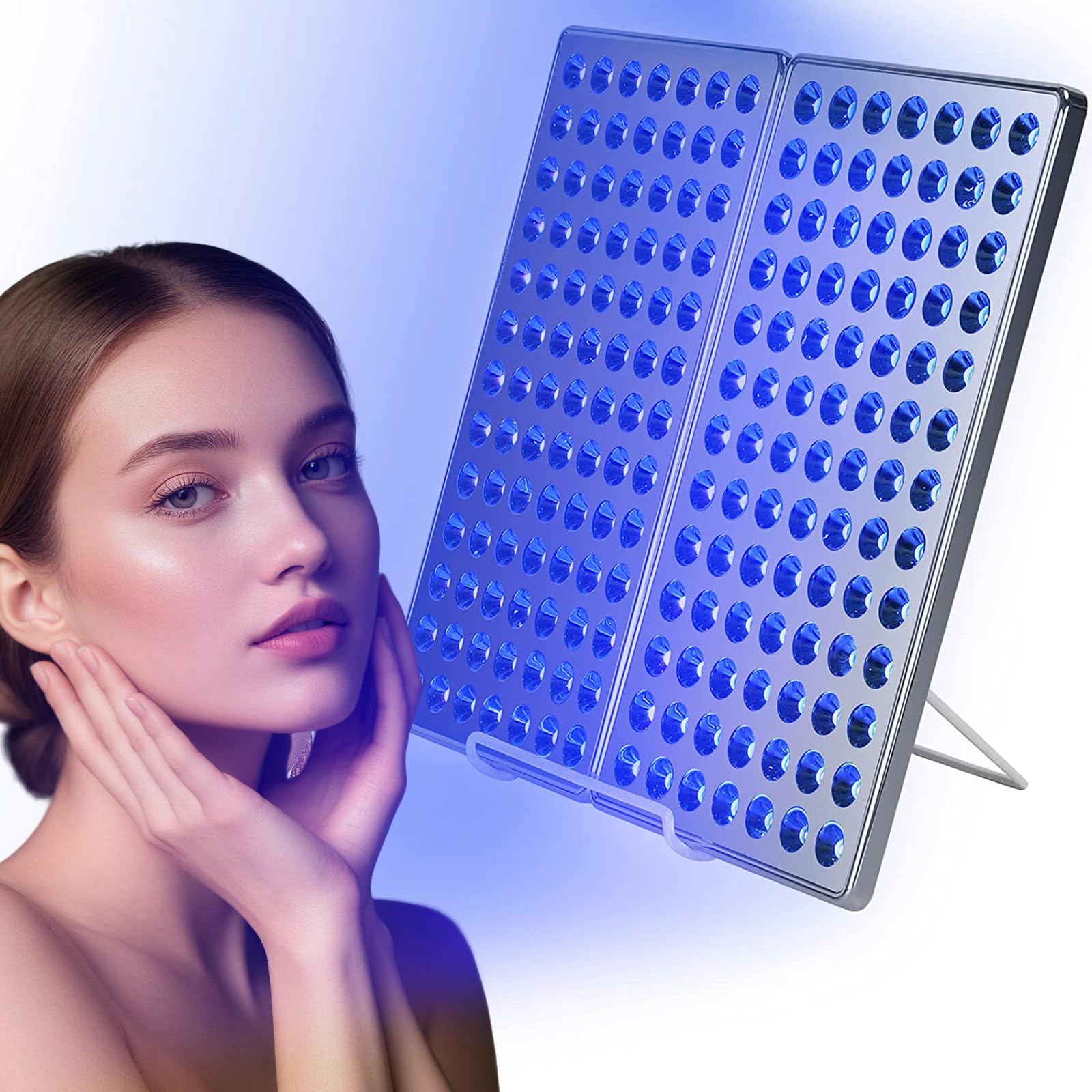Tanning Lamp Face Tanning Solarium for Home, Portable Tanning Lamps, Sun Lamp with 182 LED Eye Protection and Holder, 24 W Foldable Tanning Light for Face and Body