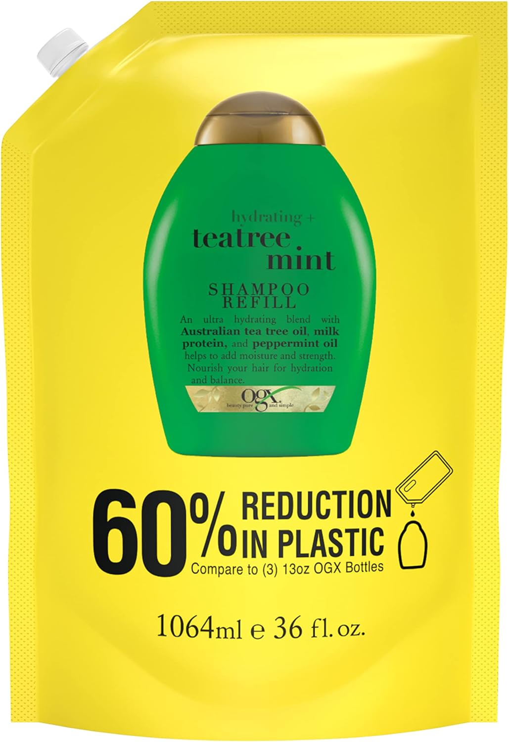 OGX Hydrating + Teatree Mint Shampoo Refill Pouch for Strong Healthy