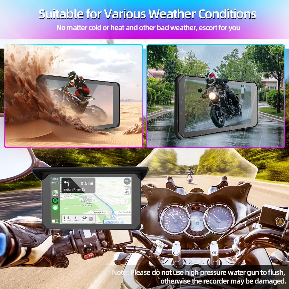 VSYSTO Schermo Carplay per moto, Carplay wireless e Android Auto, touchscreen da 5 pollici, display con indicazione della temperatura e della tensione della batteria,navigazione GPS, assistente vocale