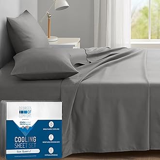 Degrees of Comfort Coolmax® Cooling Bed Sheets Queen Size for Hot Sleepers, Moisture Wicking Sheet Set for Night Sweats, Deep Pocket, Ultra Soft, Cozy for All Seasons, Grey 4 Pieces