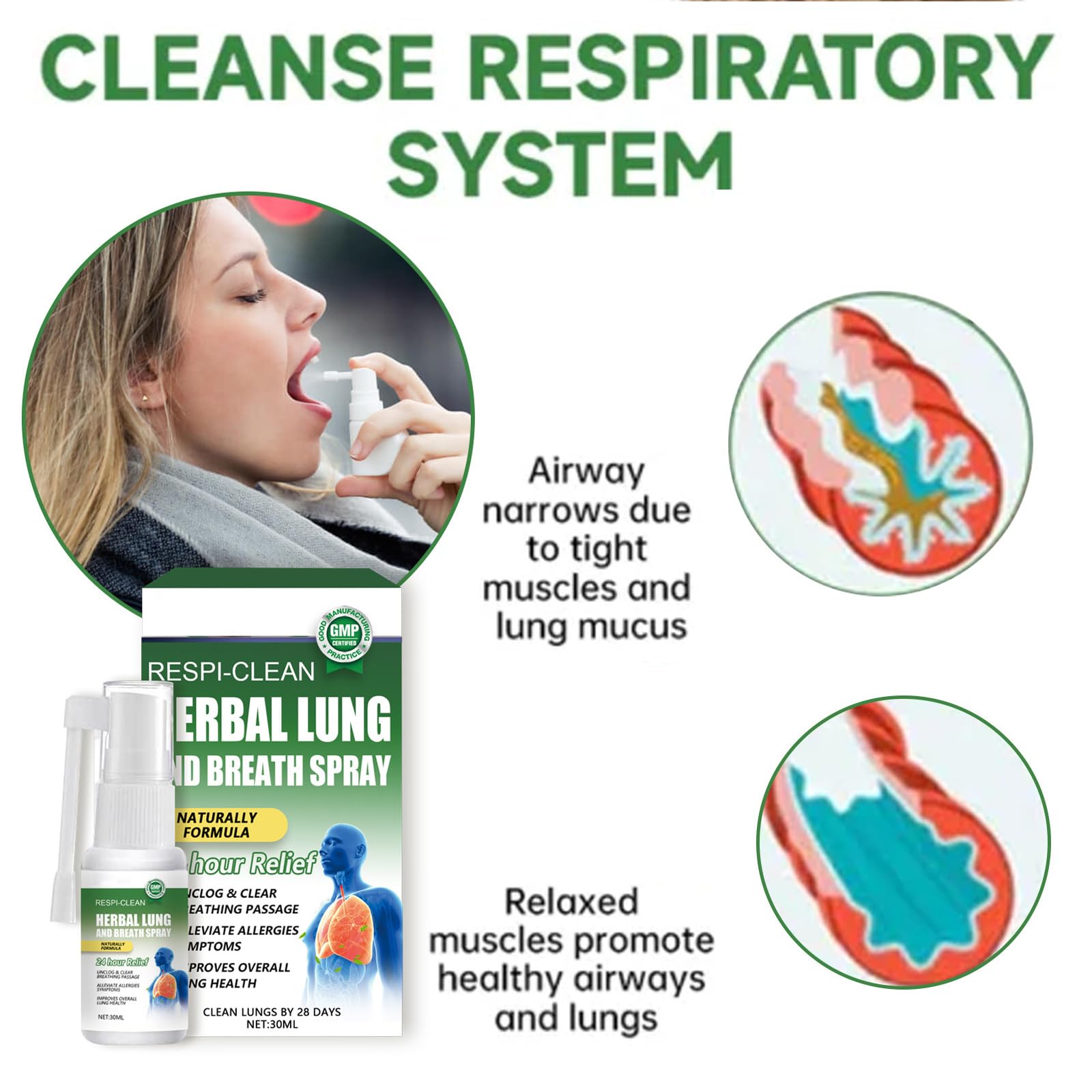 Spray Nettoyant Pulmonaire à Base de Plantes,Nature Herbal Lung Cleanse Mist,Spray Nasal Purifiant,Assainit et Dégage les Voies Nasales,Puissant Soutien des Poumons Herbal Care Essence