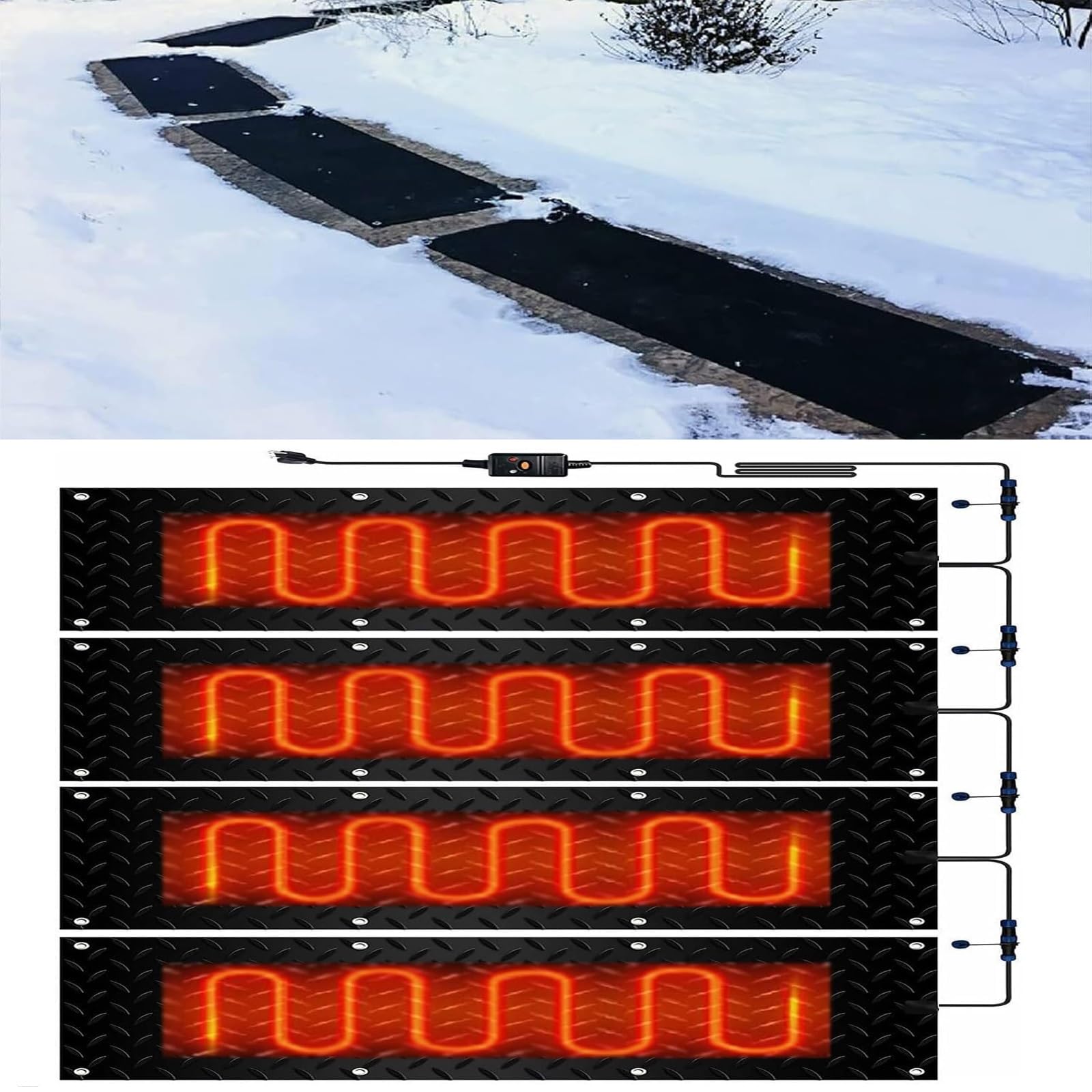 Maty topiące śnieg na podjazdy i wjazdy - Elektryczne maty topiące śnieg do zimowego odśnieżania(30x120cmx4Pcs)