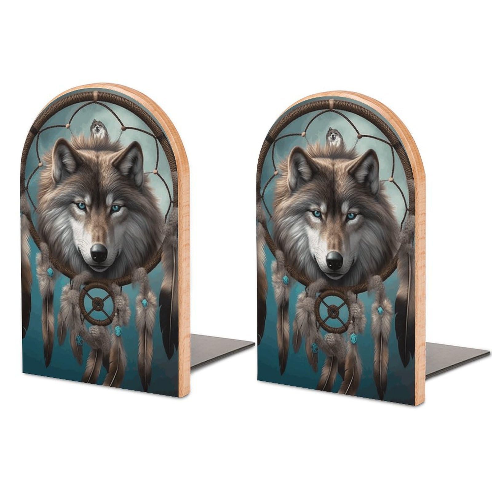 Serre-livres en bois 3D loup déco nature salon et bibliothèque
