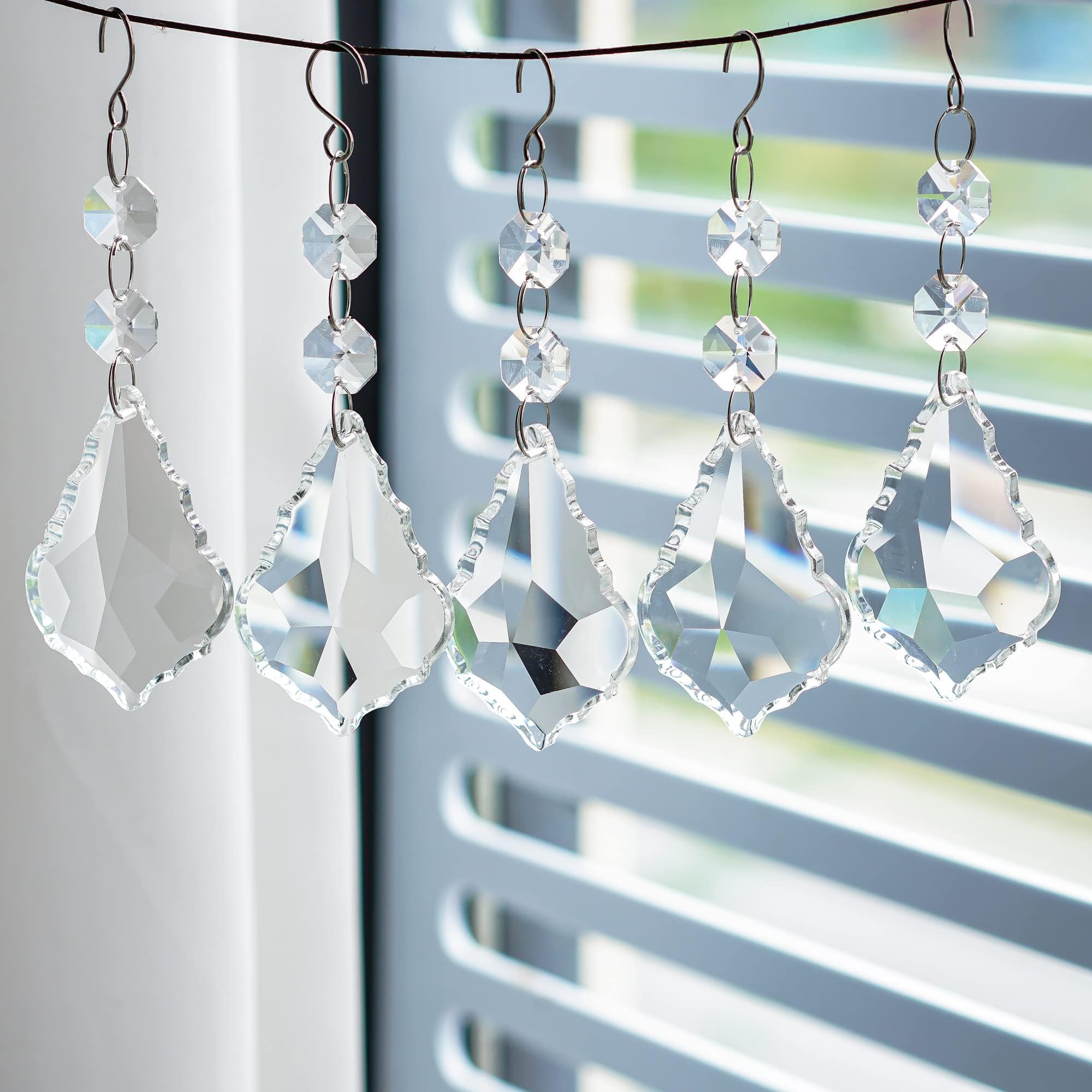 Pack of 20 Clear Crystal Maple Leaf Chandelier Prisms Suncatcher Pendants Hanging Connected Glass Octagon Beads for Chandelier Wedding Home Decor(63mm)-image-38
