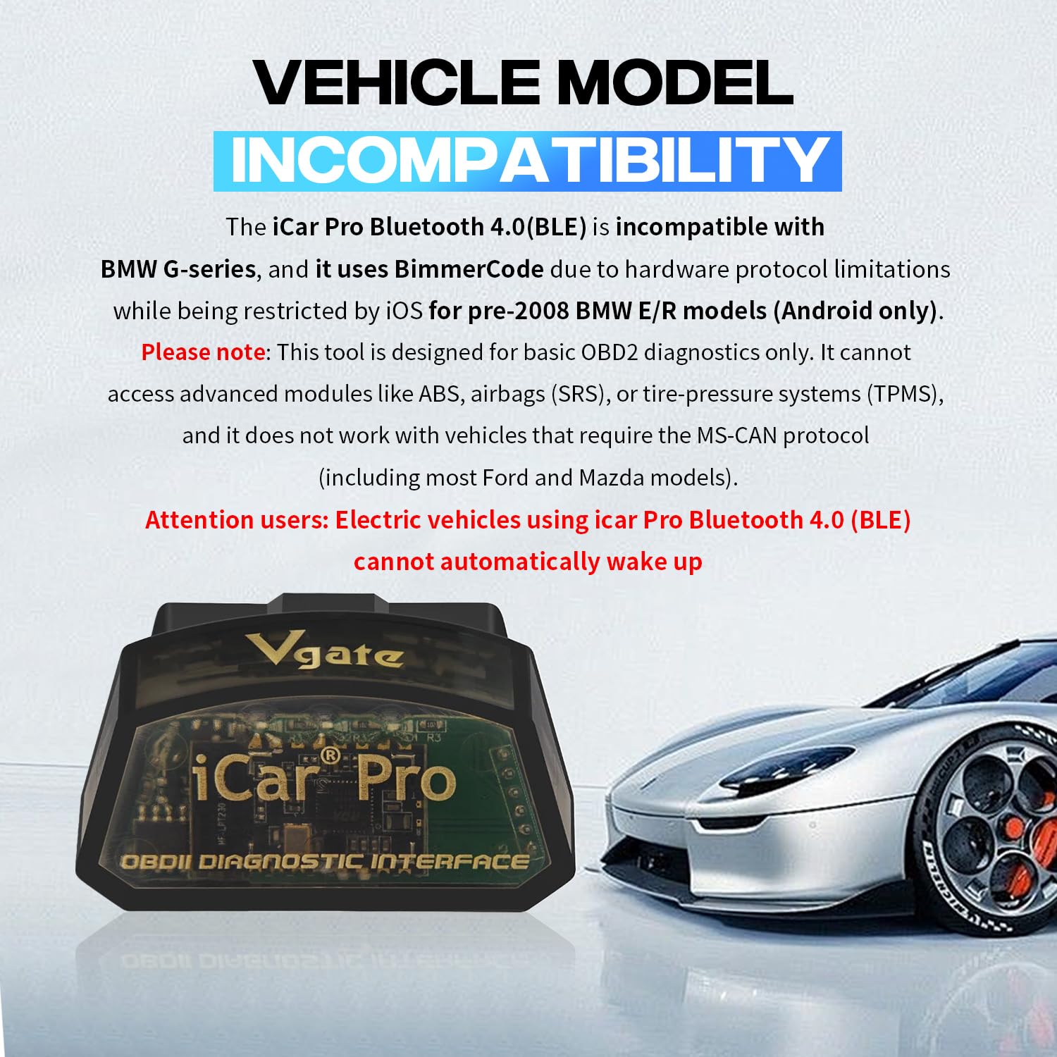 Vgate iCar Pro Bluetooth 4.0 (BLE) OBD2, Scanner diagnostico per auto con Bluetooth 4.0 per iOS e Android