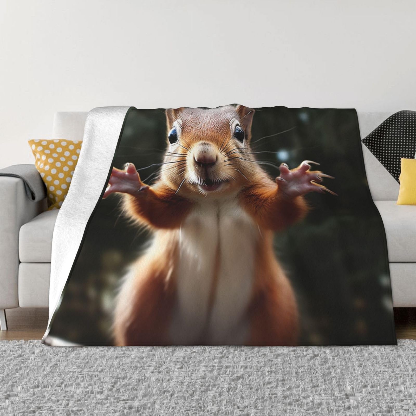 KLOPH Squirrel Funny Animal Throw Blanket 80"x60" Flannel Fluffy Warm Blanket for Couch, Reversible Plush Blankets for Bed, Comfy Fuzzy Blanket for Sofa, Plush Lightweight-Blankets for All Season