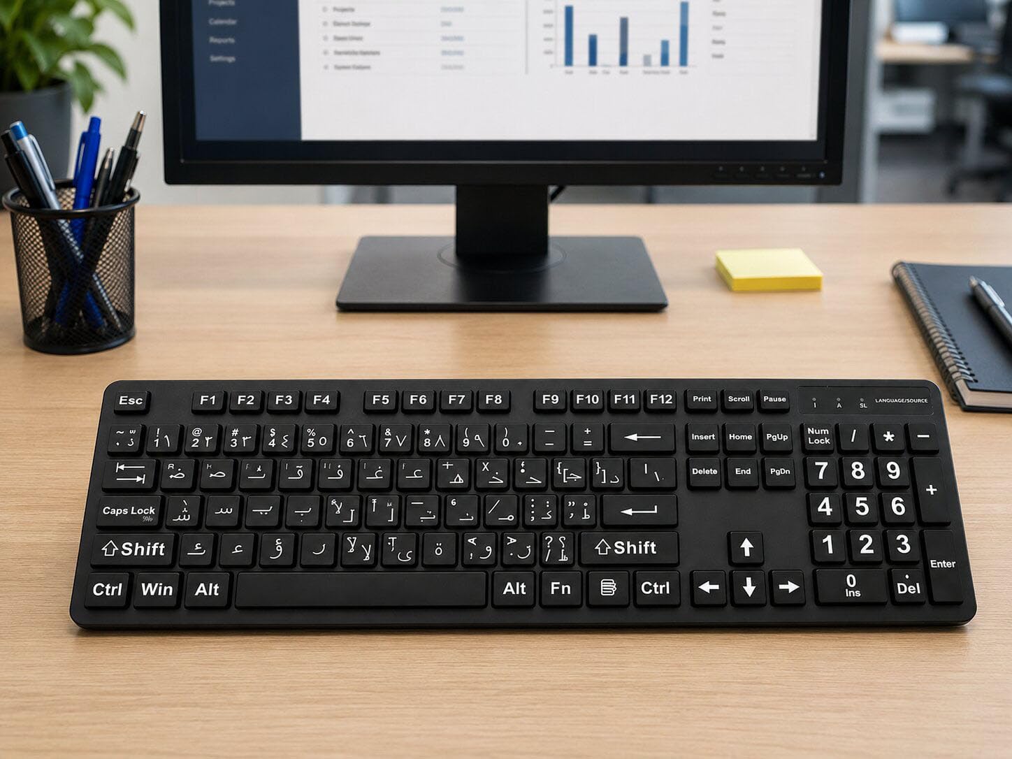 Tastiera araba con stampa grande, layout in lingua araba, tastiere USB cablate per computer per ipovedenti e ipovedenti.