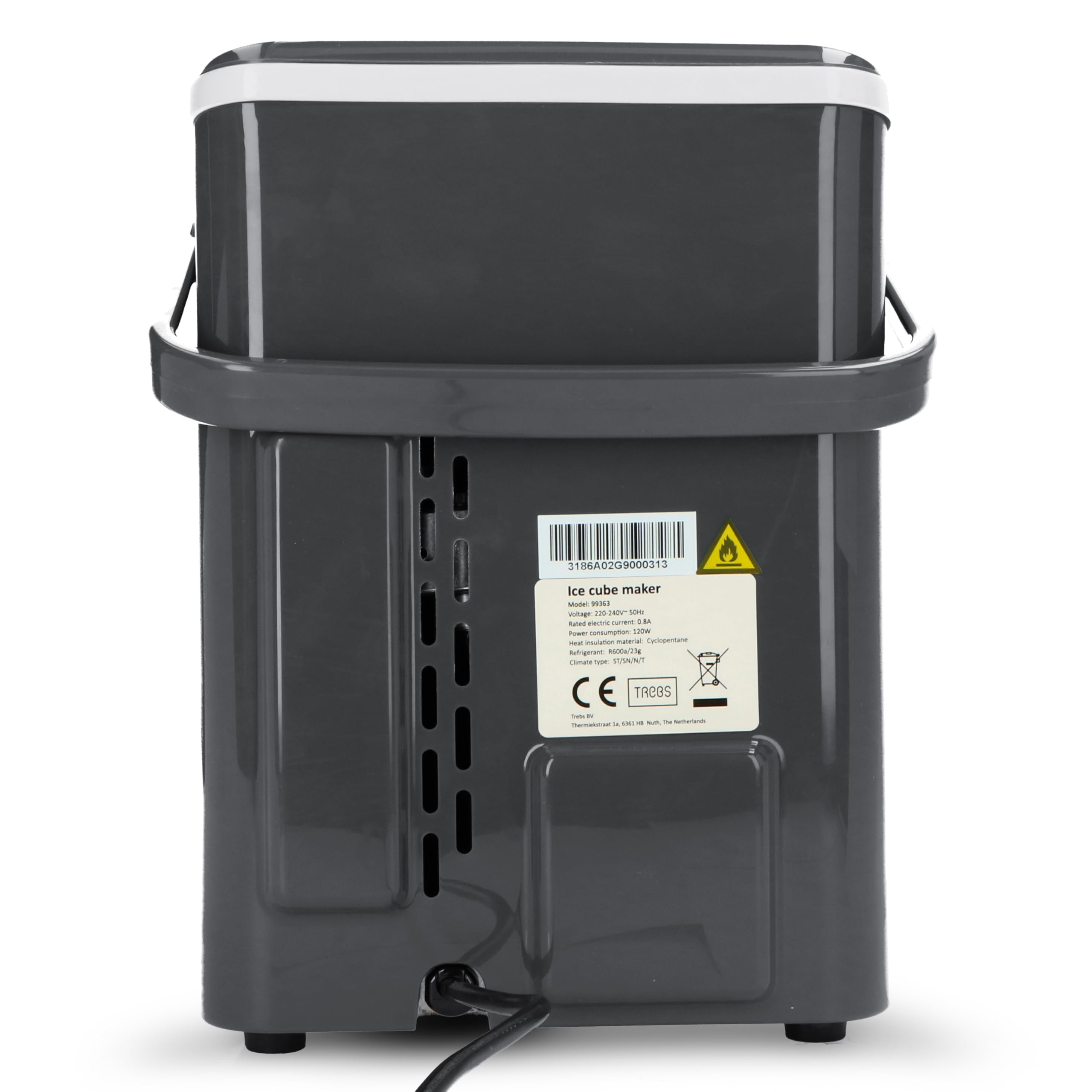 Trebs 99363 - Máquina para hacer cubitos de hielo, 12 kg en 24 horas, depósito de agua de 2 litros, 9 cubitos de hielo por ciclo, apagado automático, accesorios, color negro