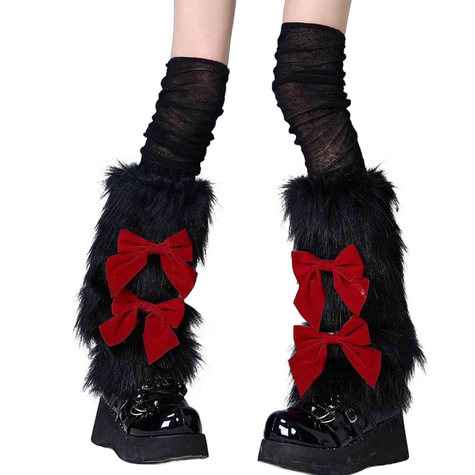 Calentadores de piernas mullidos con bonitos lazos, detalles de estrellas, Navidad, invierno, botas de peluche, cubiertas para los pies para adolescentes, niñas y mujeres, calentadores de