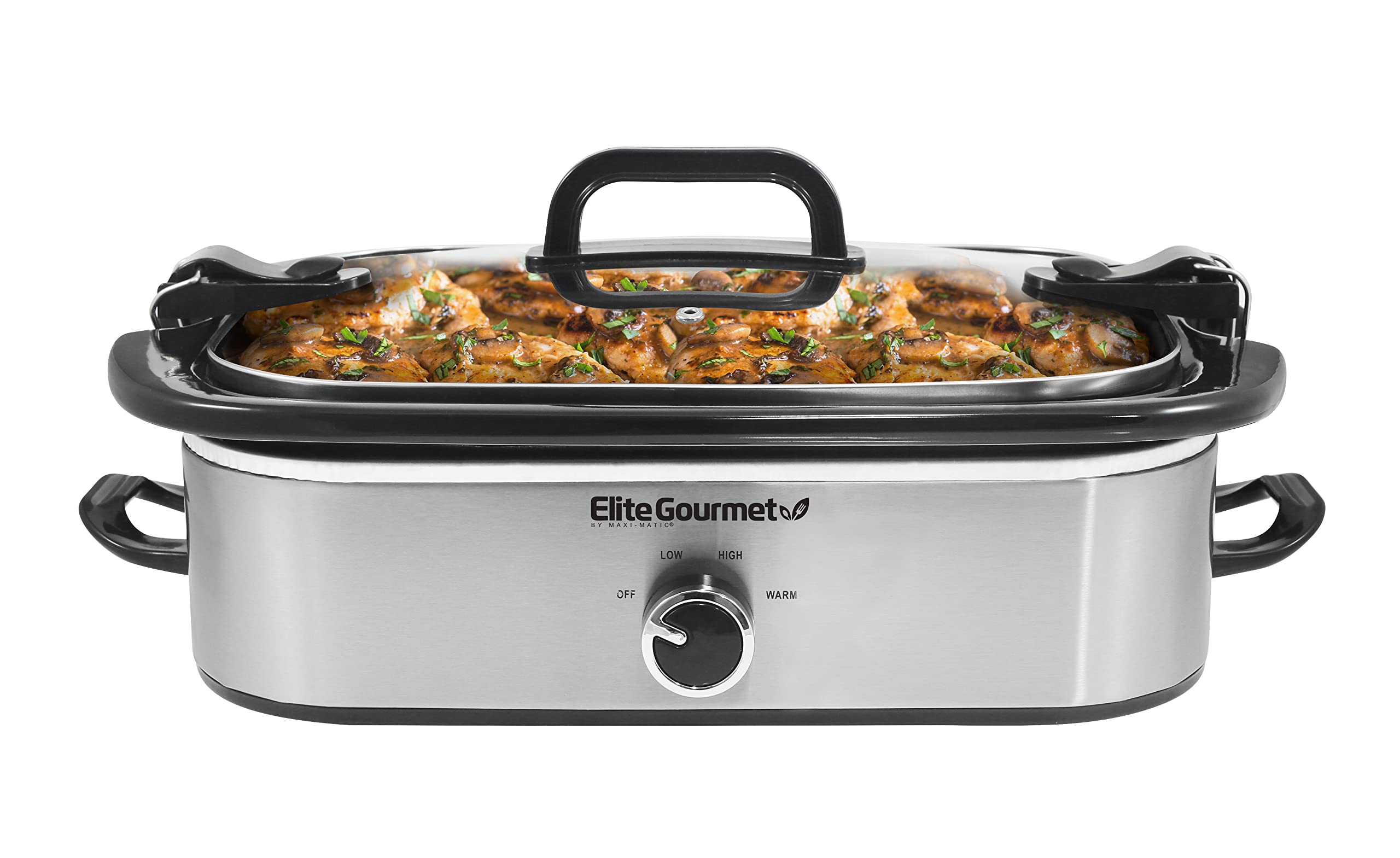 Elite Gourmet MST-5240SS Mijoteuse avec couvercle verrouillable, température réglable, fonction de maintien de la chaleur, passe au four et au lave-vaisselle, contenance 3,3 L, acier inoxydable