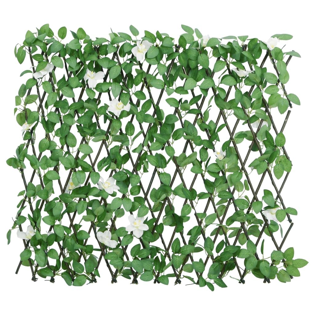 Traliccio Edera Artificiale Espandibile in Legno 186x30cm Giardino | Schermatura protettiva con 612 foglie e 20 fiori per decorare pareti esterne di balcone, terrazzo e recinzione.