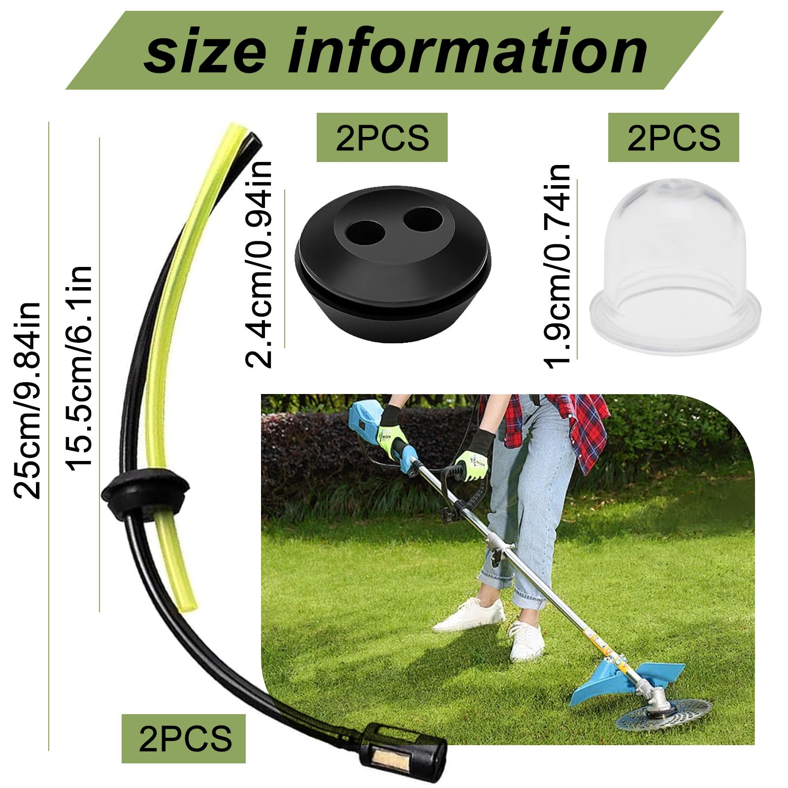 2 PCS Strimmer Fuel Pipe,Universal Fuel Line,Fuel Hose Pipe, Fuel Filter Kit, Petrol Strimmer Parts with Filter Primer Bulb Assy for Strimmer Garden Machine Fitting - Image 2