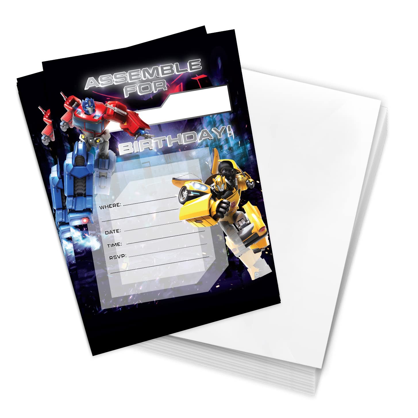 Invitaciones de Transformers para cumpleaños infantil con sobres de estilo D pack de 10 unidades 7