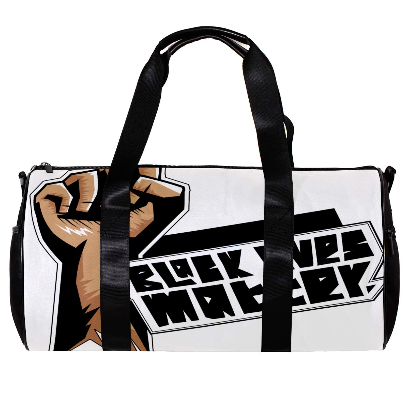 MaMacool Round Gym Sports Duffel Bag with Detachable Shoulder Strap Black Lives Matter Illustration Training Handbag Overnight Bag for Women and Men