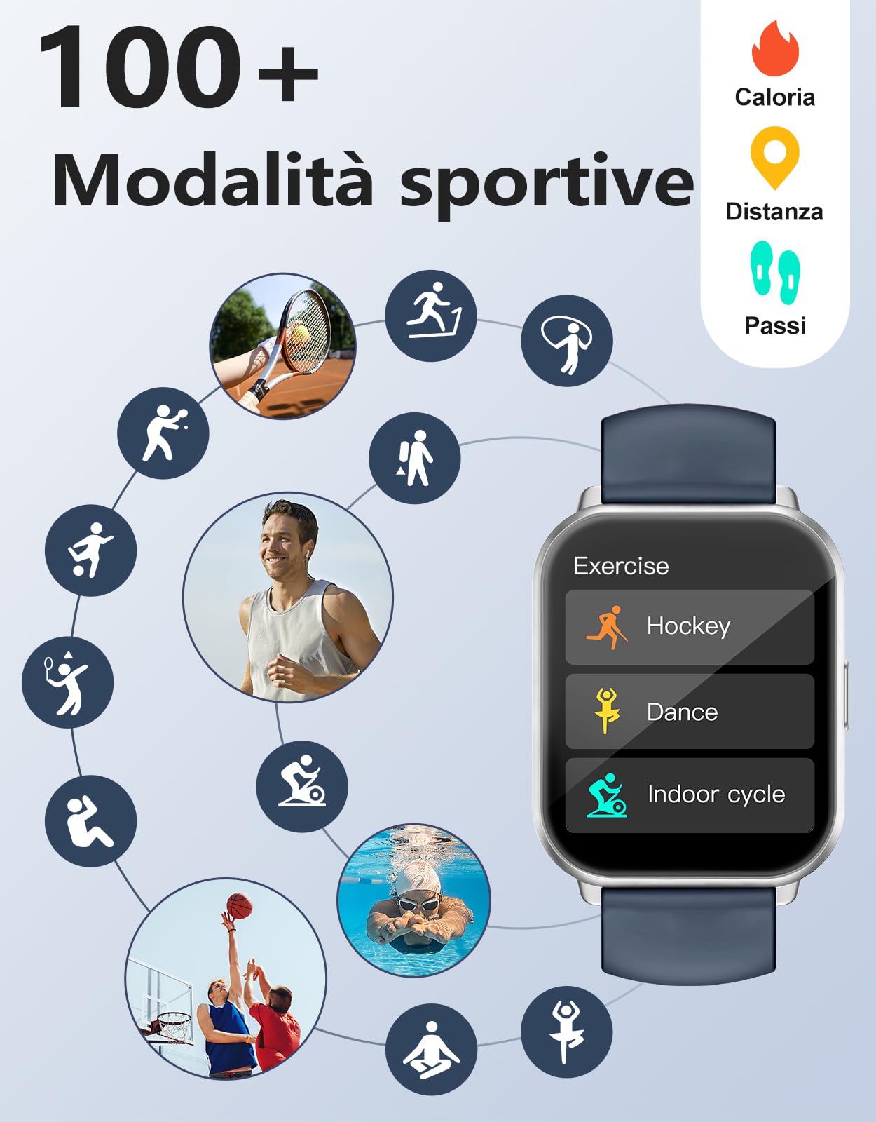 RUIMEN Smartwatch Uomo Chiamate Bluetooth Orologio Sportive Contapassi Android iOS Compatibile Fitness Tracker Cardiofrequenzimetro da polso Saturimetro Impermeabile IP68 Notifiche Whatsapp Blu