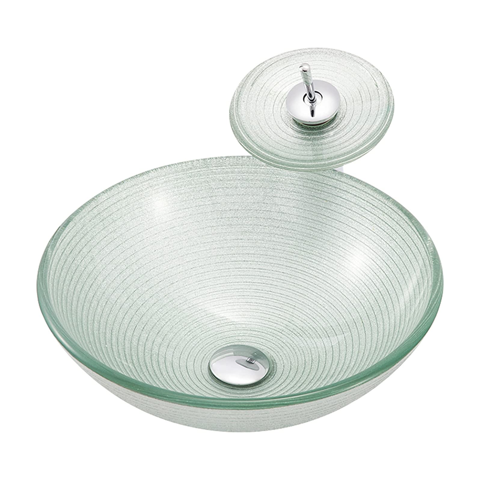 ASerZenith Bathroom Vessel Sink And Faucet Combo, Round Tempered Glass Vessel Vanity Sink Washing Art Basin Bowl, Above Counter Basin With Accessories