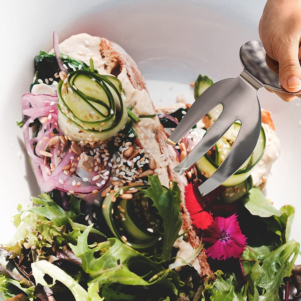 Paquete de 2 piezas para ensalada, servidores de ensalada de acero inoxidable para servir y mezclar ensalada, pasta, frutas y más en tu encimera de cocina, 9.4 x 16.8 pulgadas