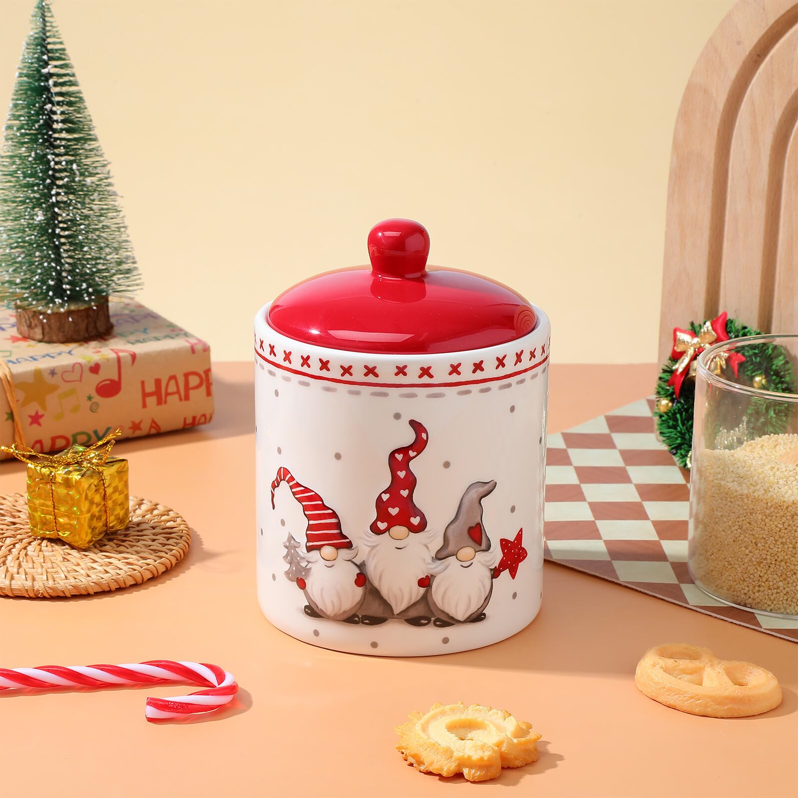 Barattolo da Tè in Ceramica Piccolo Coperchio Ermetico, Contenitore per Caramelle e Alimenti Secchi, Barattolo Natalizio Creativo per Conservazione e Organizzazione Cucina