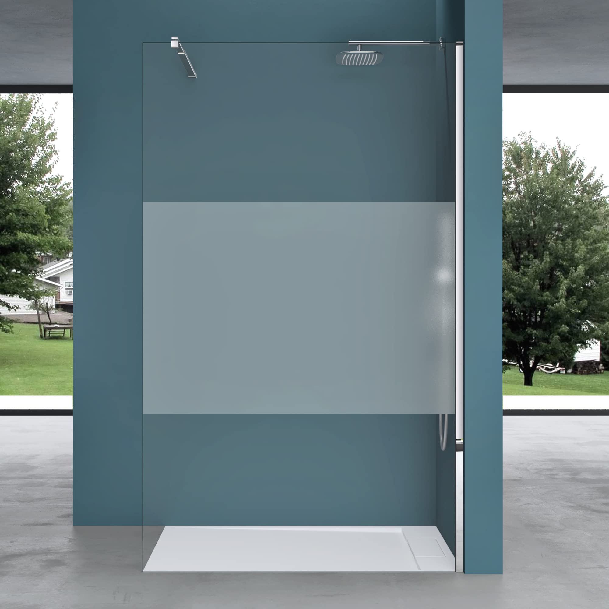 Mai & Mai Duschwand für Dusche Duschabtrennung 100x200cm Walk-In Dusche | Duschtrennwand 8mm ESG-Sicherheitsglas NANO Milchglas BRAM3 Bremen01MS