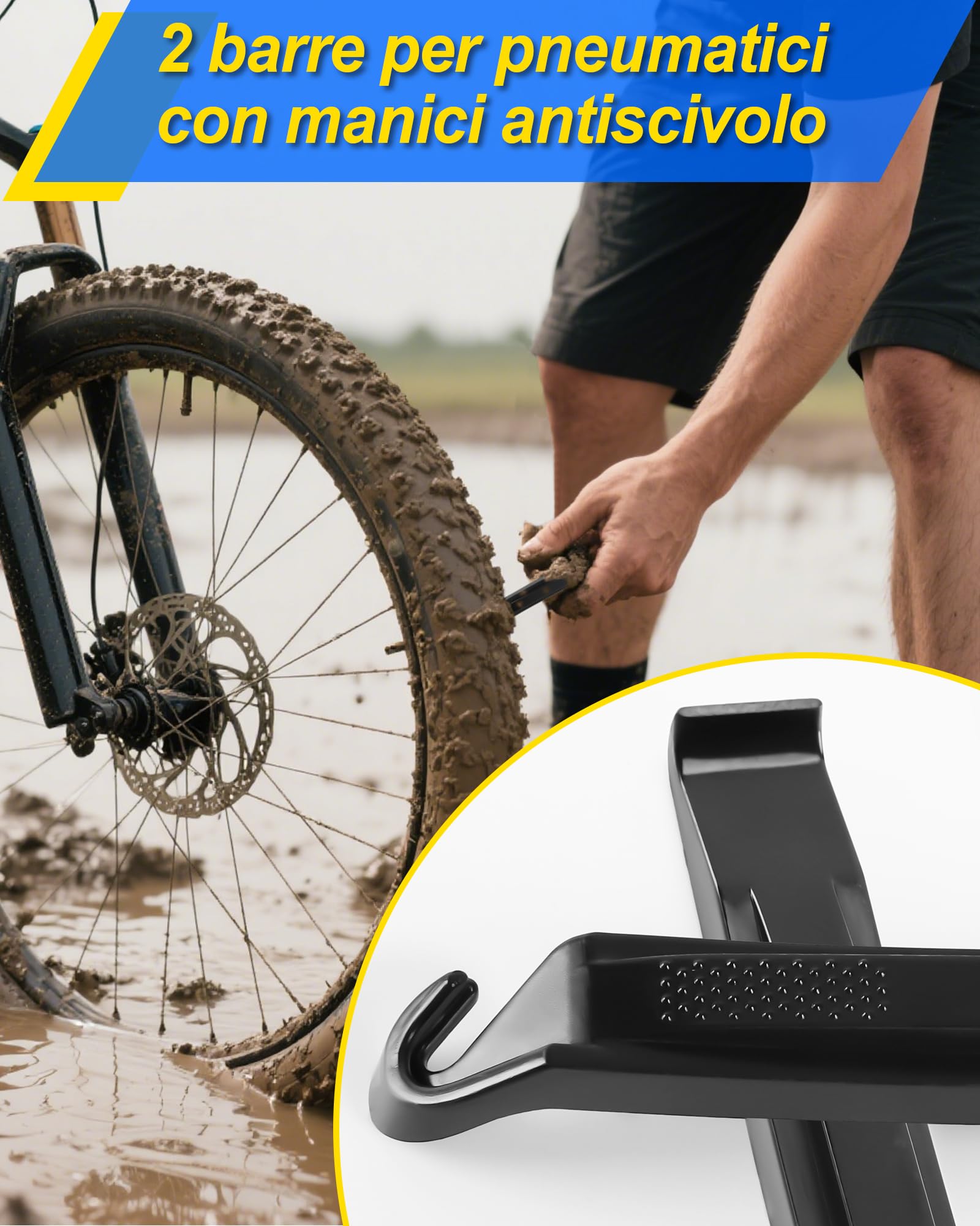 Beanewone Kit Riparazione Bici, Kit Riparazione Pneumatici Bici con 18 Toppe, 2 Soluzioni in Gomma, Barra per Pneumatici e Lima in Metallo - Adatto per Biciclette, Moto e Camere d'Aria Gonfiabili