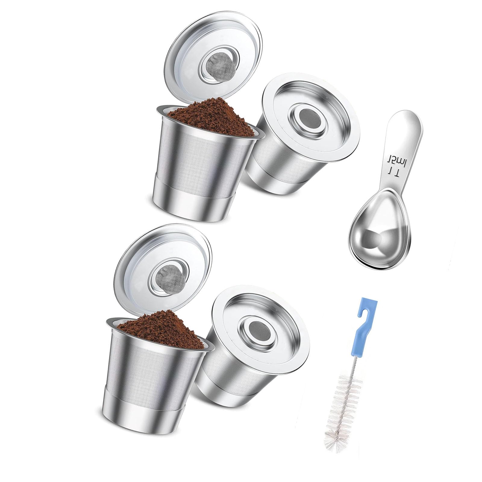 SHINLHUA Stainless Steel Coffee Holder with Measuring Device and Cleaning Tool for Single Serve Machines Permanent Coffee Medication