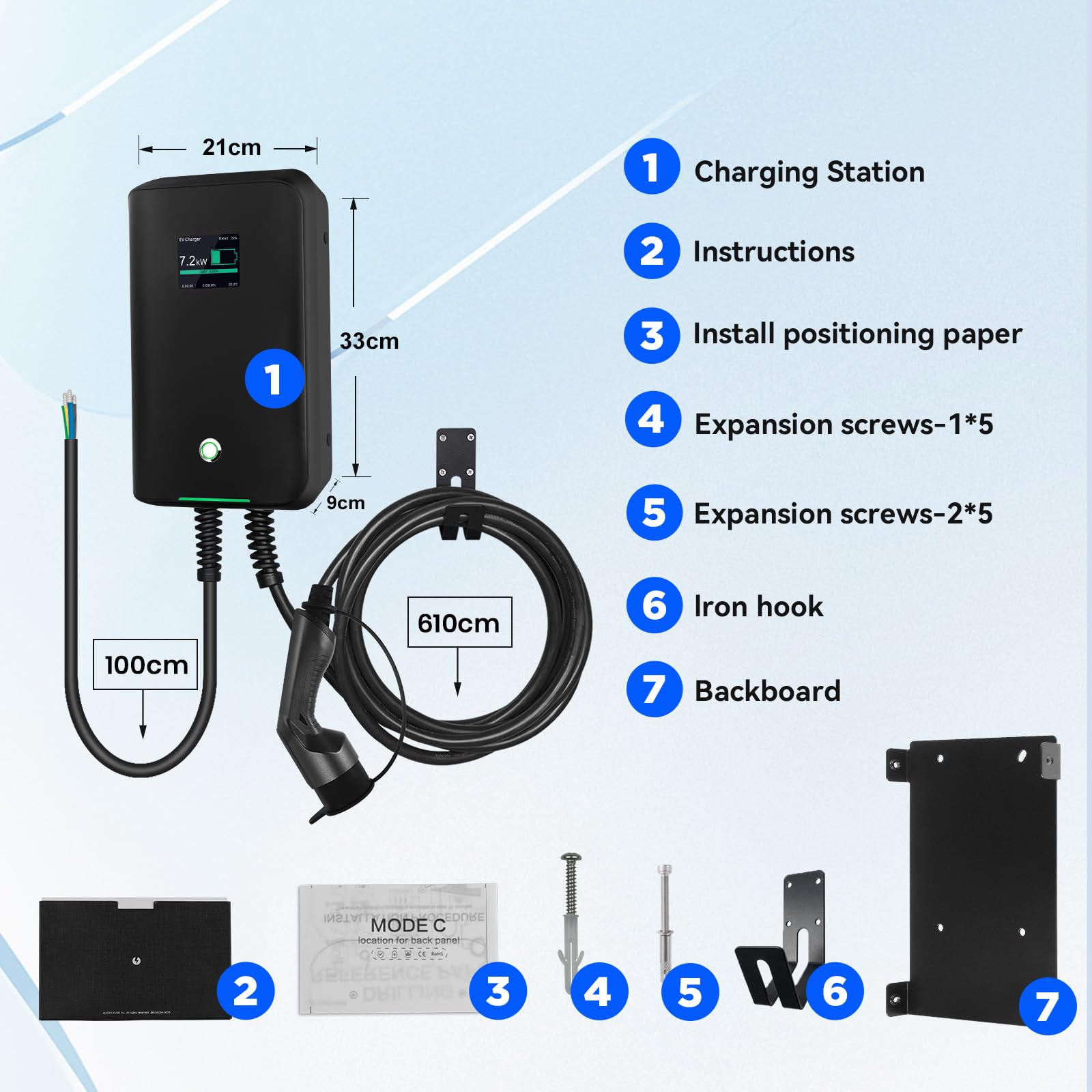 32A Wallbox EV 7kW estación de Carga monofásica para Coches eléctricos con Conector Tipo 2 para vehículos eléctricos Cumple con 6m(7kW App)