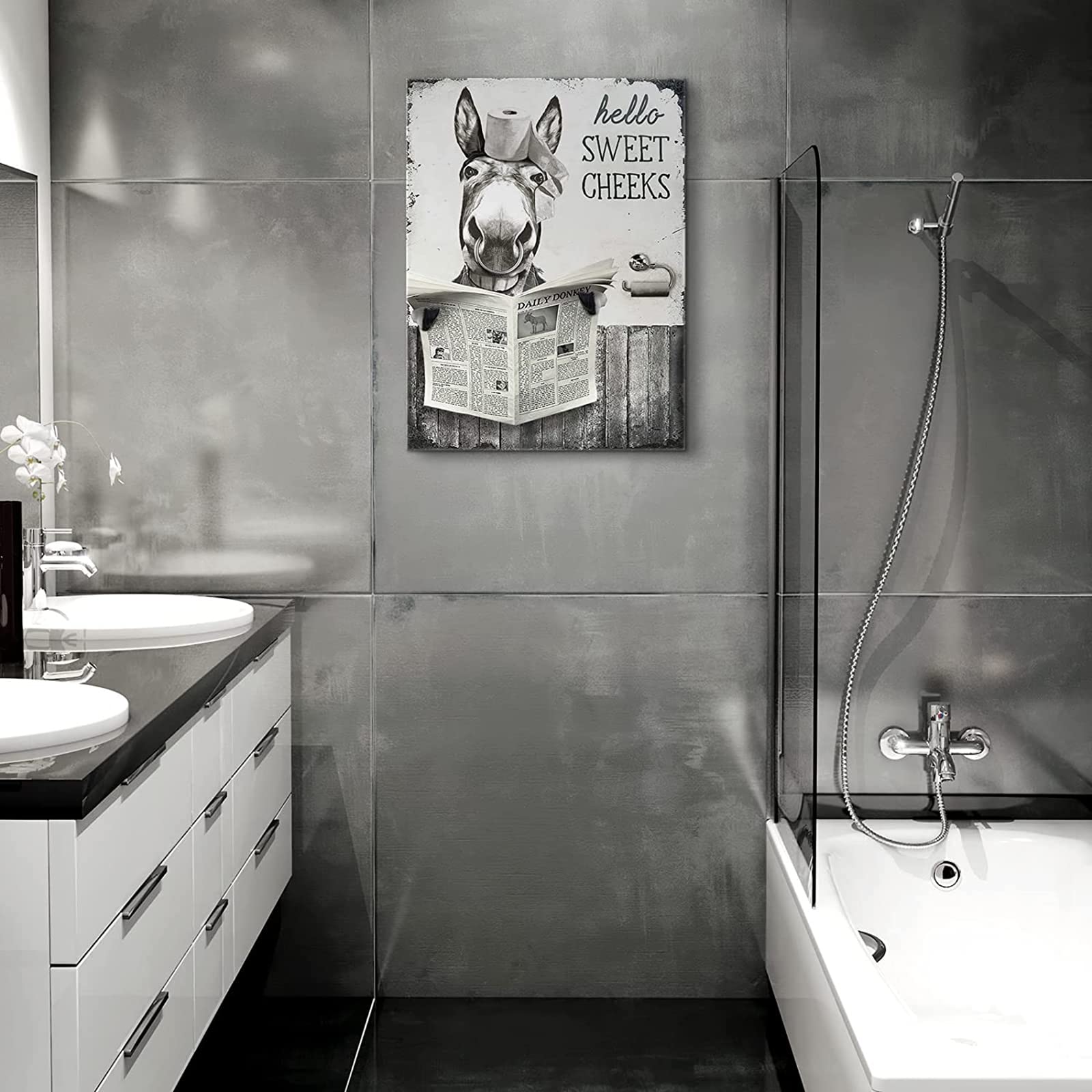 FORYOU24 Wandposter – Badezimmer Deko Mit Esel-Motiv | Hochwertiger Kunstdruck, A5/A4/A3 | Made In Germany