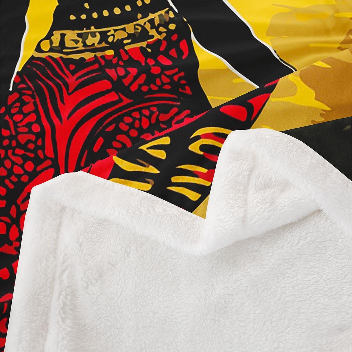 Feelyou African Woman Themed Fleece Blanket African Pattern Warm Plush Blanket for Sofa Couch Women Palm Tree Print Sherpa Throw Blanket Ethnic Afro Style Fuzzy Blanket Bedroom Decor Throw 50"x60"