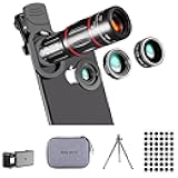 Phone Camera Lens Kit Upgraded Version Telephoto 28X Wide Angle 0.6X Macro 20X Fisheye 198° for Most Smartphones (Black)