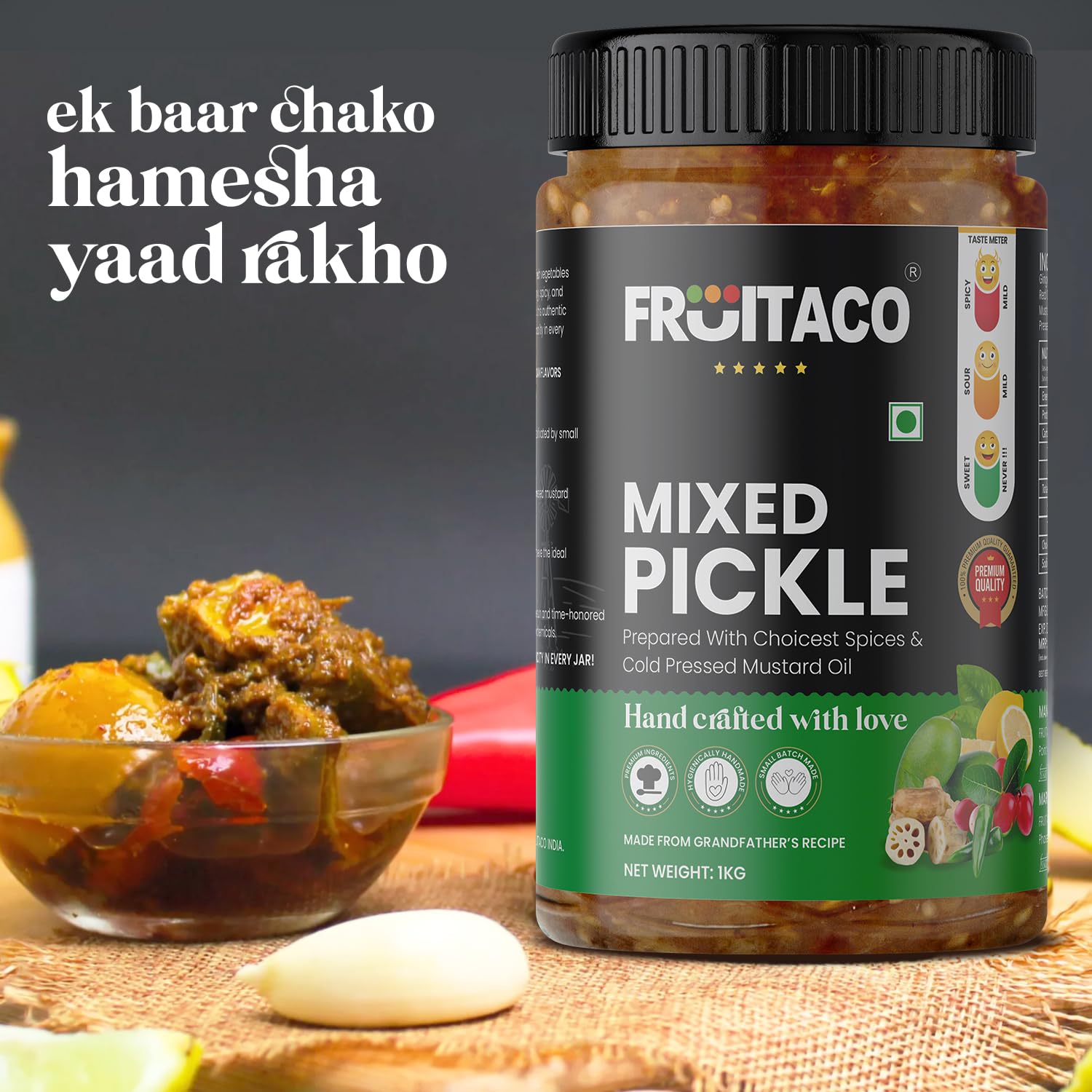 Fruitaco Mixed Pickle – Authentic Indian Pickle with Tangy and Spicy Flavor | Perfect Side for Meal (1 Kg, Mixed Pickle) - Image 3 thumbnail