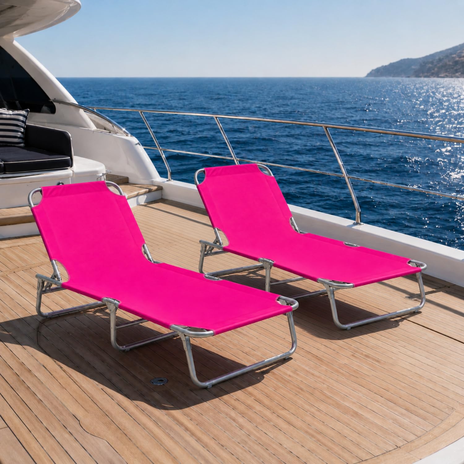 Coppia Di Lettini Pieghevoli Prendisole Senza Tettuccio Parasole Schienale Reclinabile Regolabile Struttura In Metallo Sedia Sdraio Per Spiaggia Mare Giardino Piscina Rosa