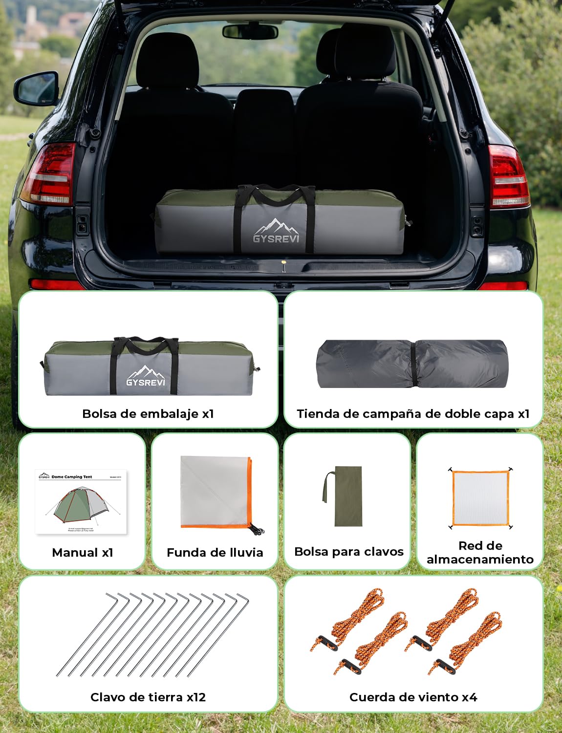 Tienda de Campaña 2-3 Personas Pop Up Instantánea 2 en 1 Doble Capa Anti Impermeable Viento