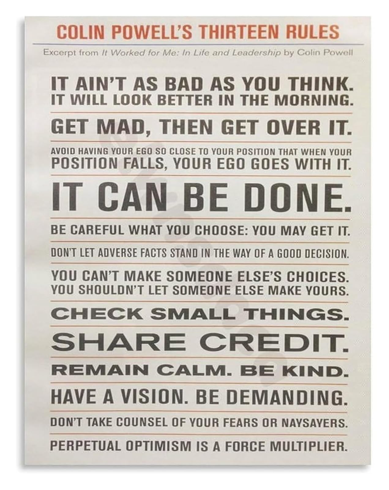 IDGTTLDF Management Rules Poster 13 Leadership Principles Canvas Wall-Art for Office Success Mindset Decor Framed,12x18inch(30x45cm)