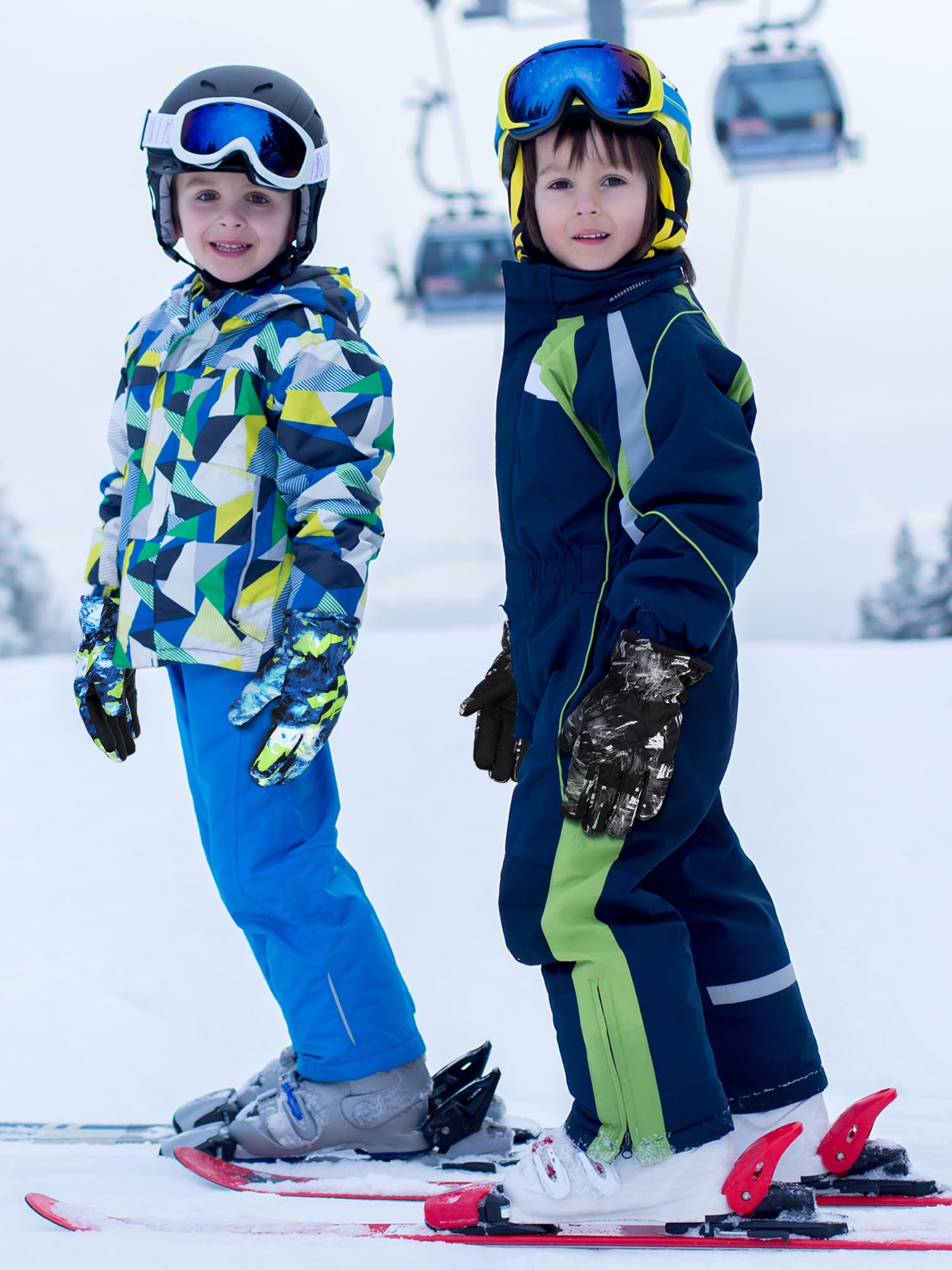 Bencailor 6 Paar Kinder Winter Handschuhe wasserdichte Kinder Ski Handschuhe Winddichte Warme Schnee Handschuhe für Kinder Jungen Mädchen (Rot, Blau, Rosa, Grau, Grün, Schwarz, 3–6 Jahre)