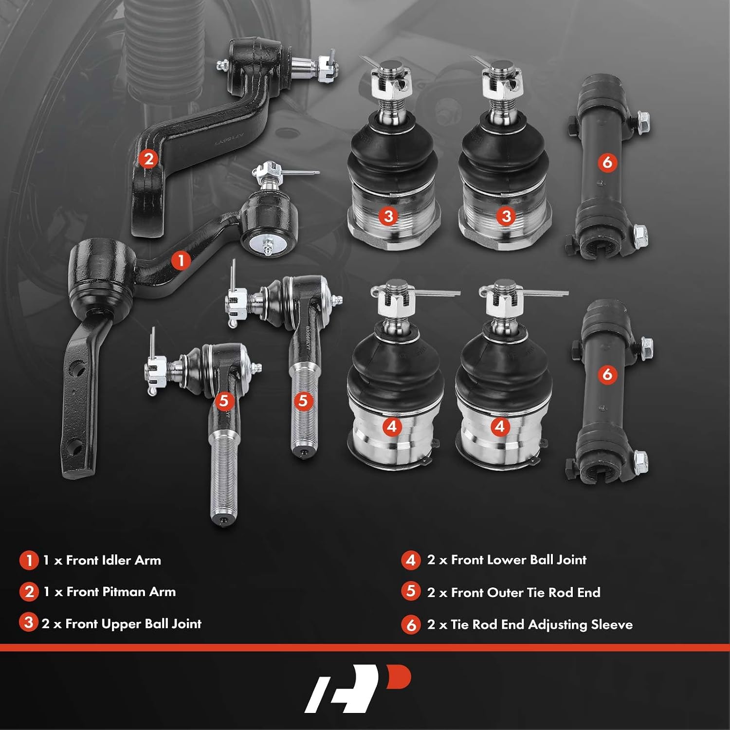 A-Premium Set of 10, Front Upper Lower Ball Joint, Outer Tie Rod End, Pitman Arm, Idler Arm, Compatible with Dodge Dakota 1991 1992 1993 1994 1995 1996, 4WD Only