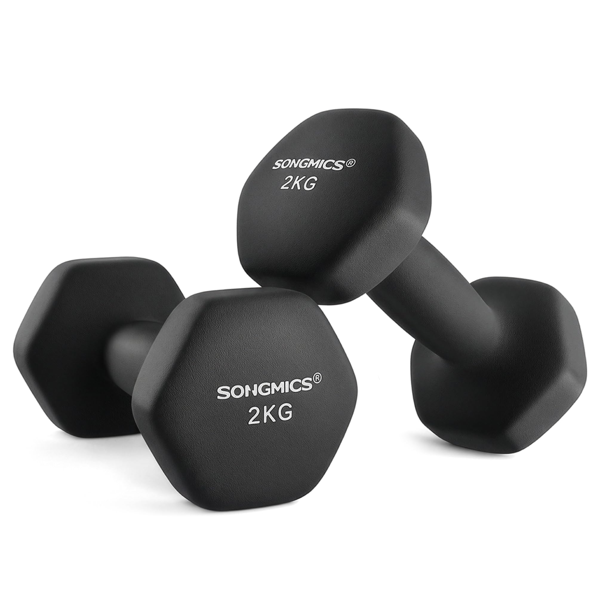 SONGMICS Hex Dumbbells Pair, 2 x 2 kg, Non-Slip PVC Coating