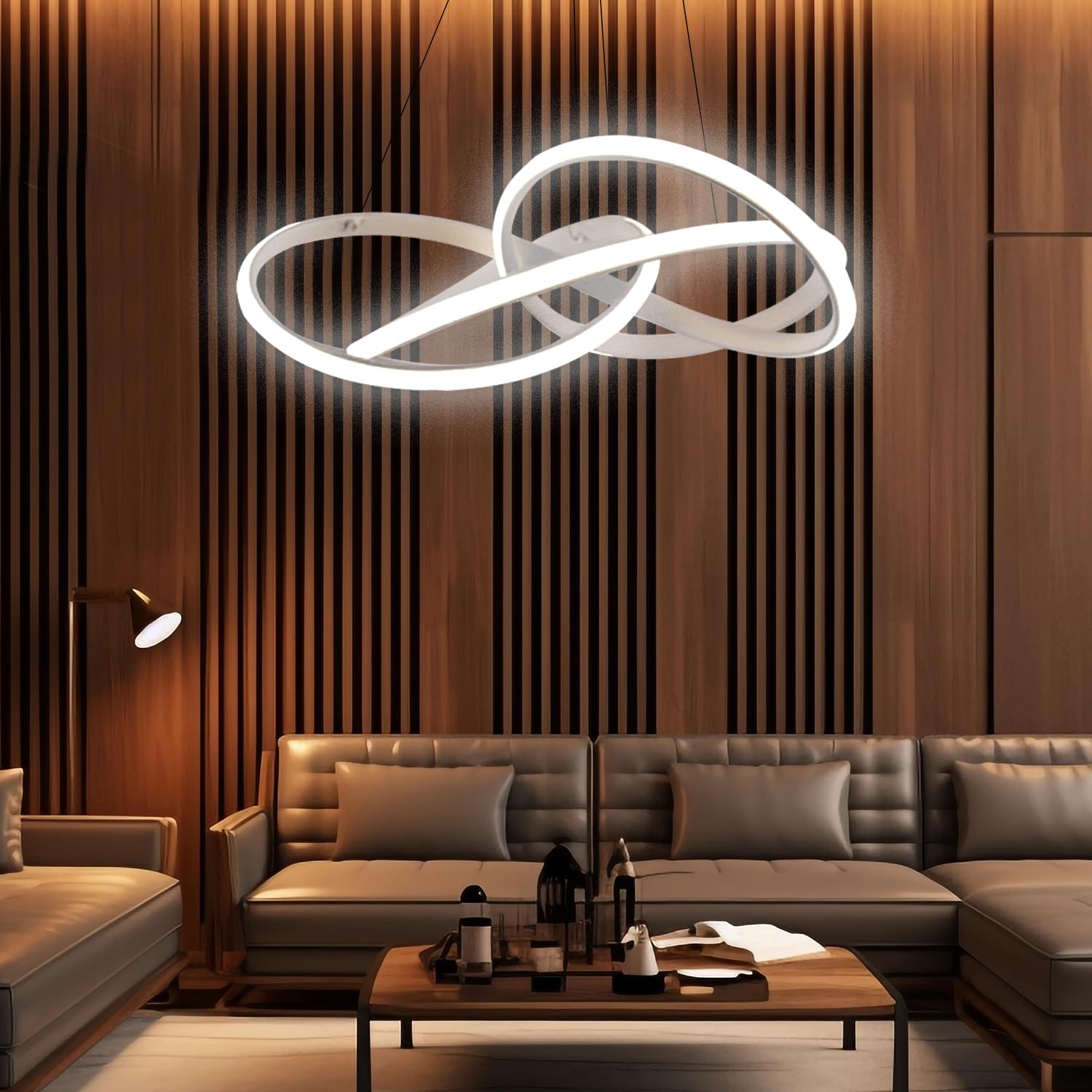 Arcadia Lampadario a Sospensione 4100LM 53W 50cm - Modello Iride (Bianco) | Lampadario Camera da Letto Soggiorno Cucina con Luce Calda e Fredda Dimmerabile, Telecomando e App inclusi - Finitura Bianca