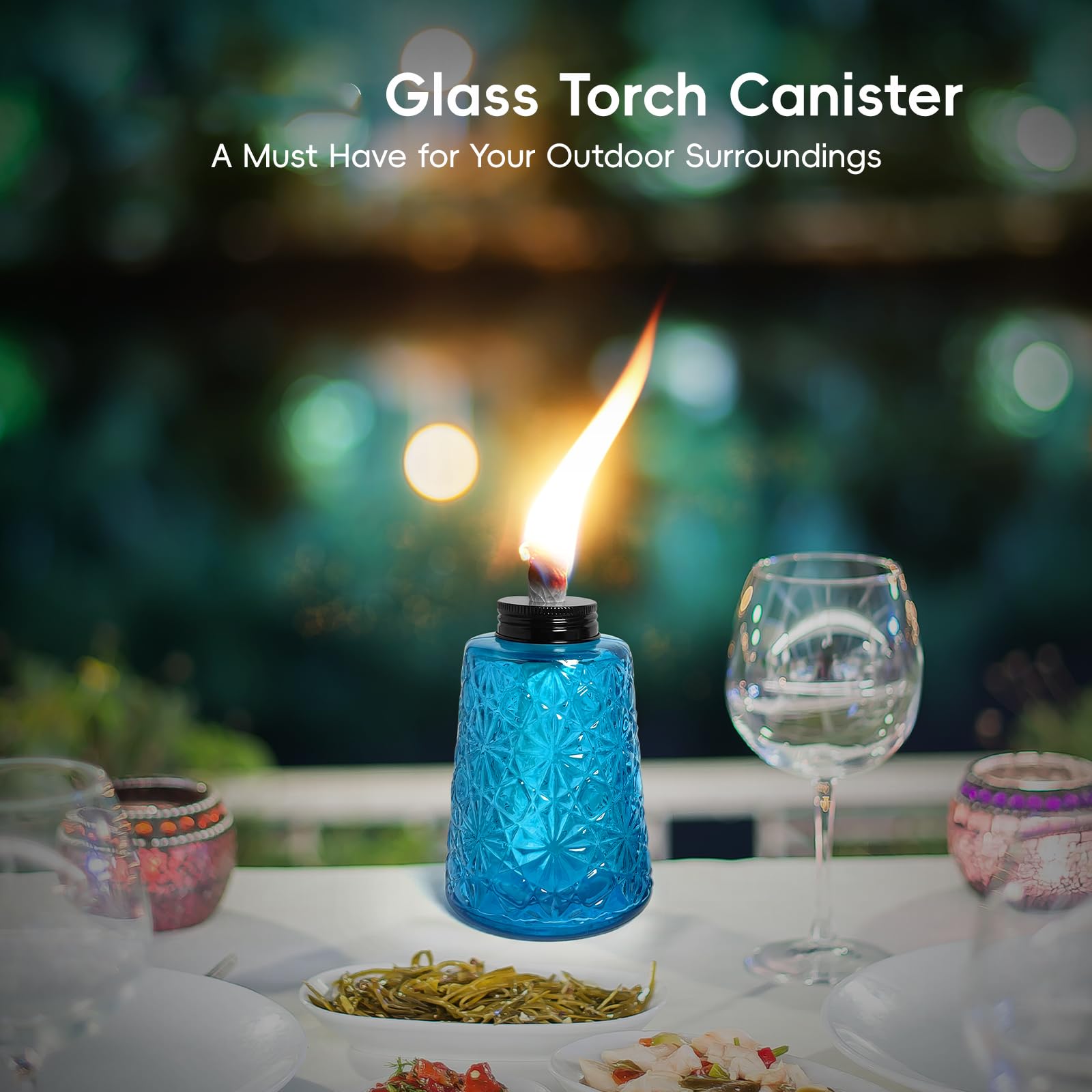 Confezione da 3 lampade a olio in vetro trasparente blu alla citronella, lampade a olio con 3 stoppini, per interni ed esterni, decorazioni per patio