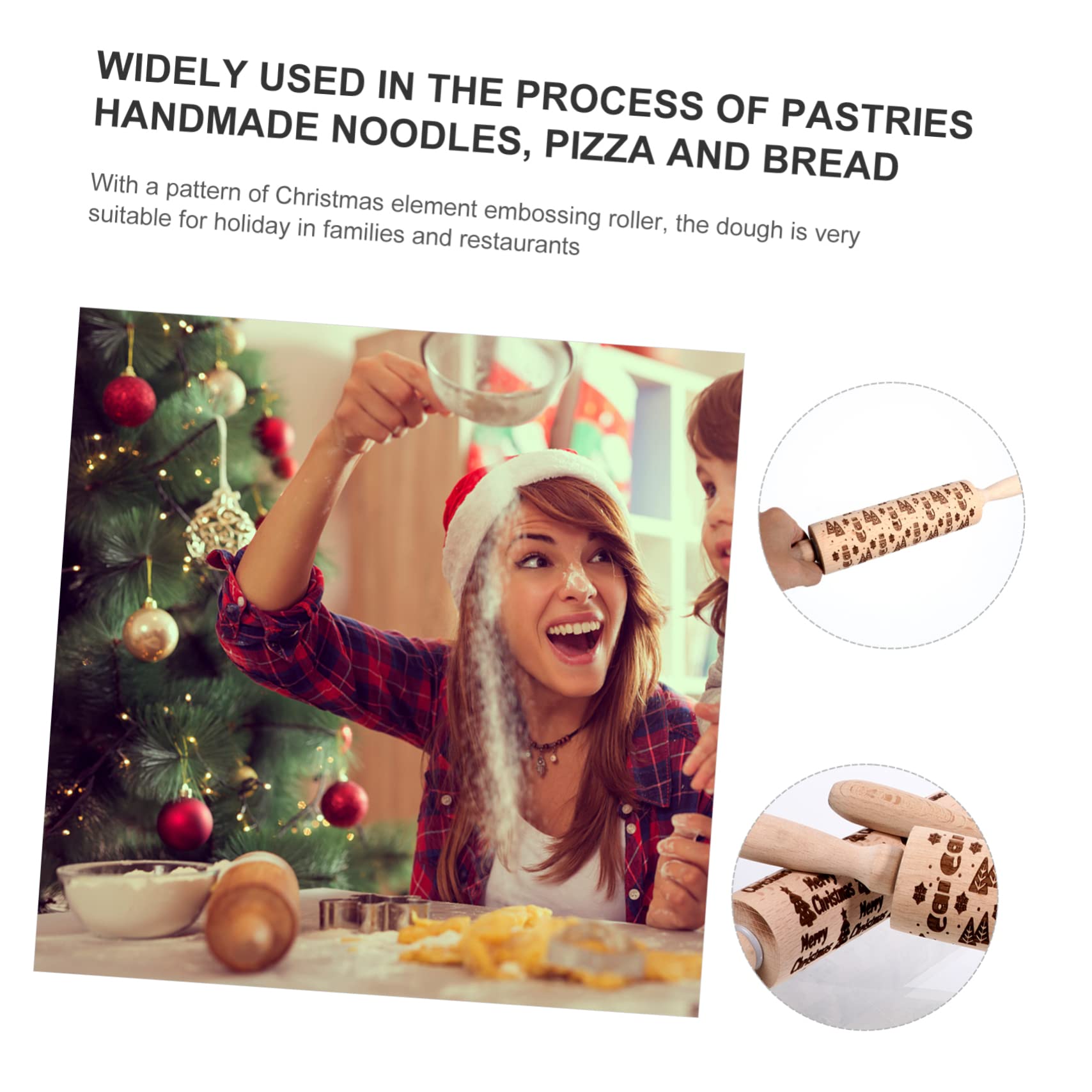 Cabilock Rodillo De Amasar De Madera Resistente y Duradero Perfecto Para Navidad y Repostería
