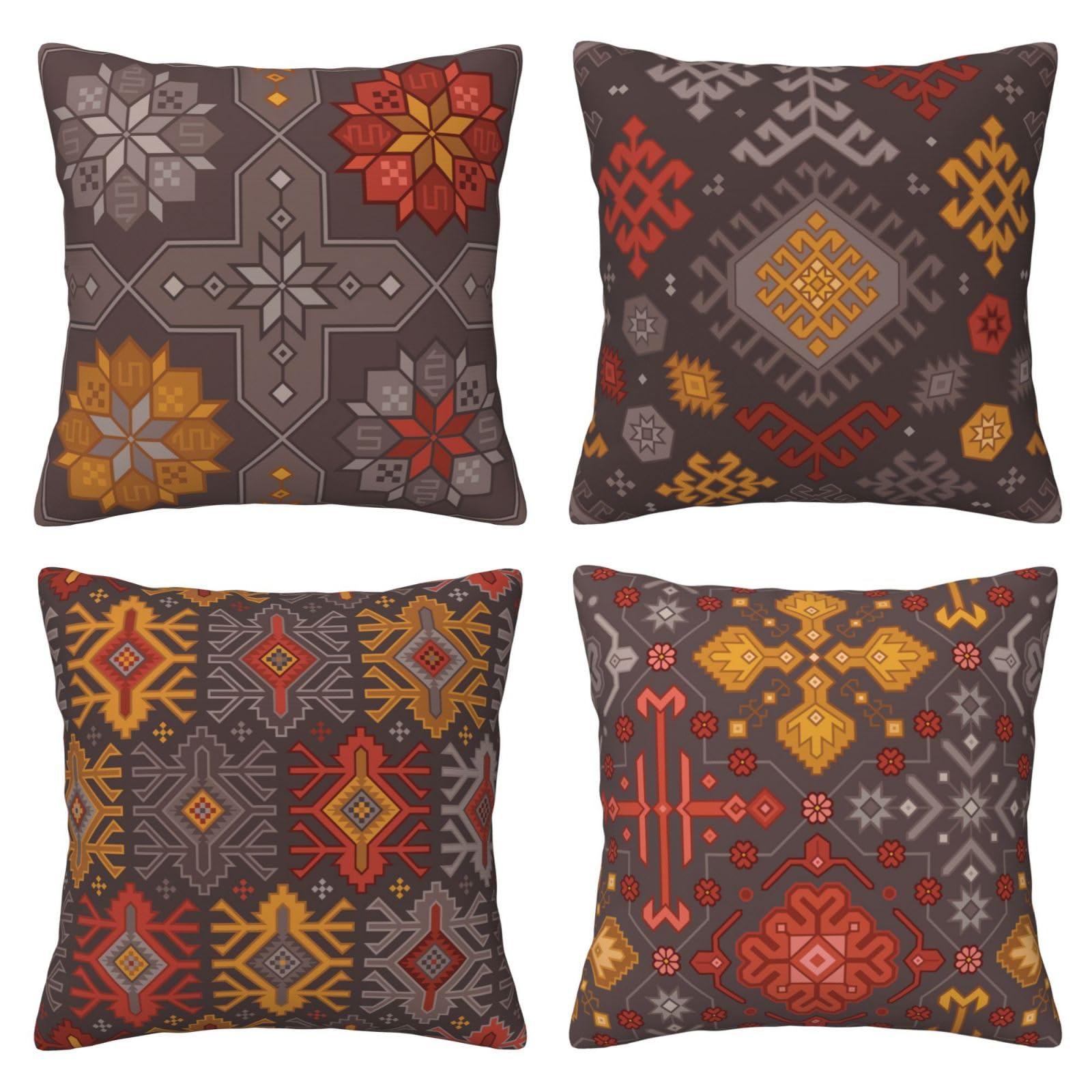 HOSTECCO Bohemian Ethnic Throw Pillow Covers 18x18 inch Set of 4 Kilim Geometric Pillow Cases Tribal Decorative Cushion Covers for Sofa Couch Bed Living Room
