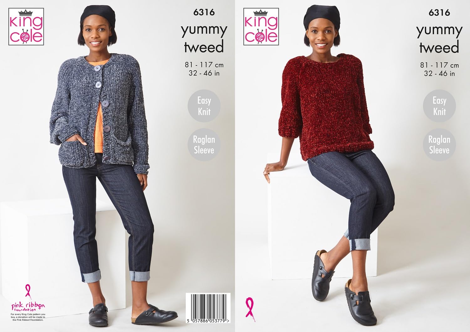 Knitting Pattern Sweater & Cardigan Womens Easy Knit Raglan King Cole 6316