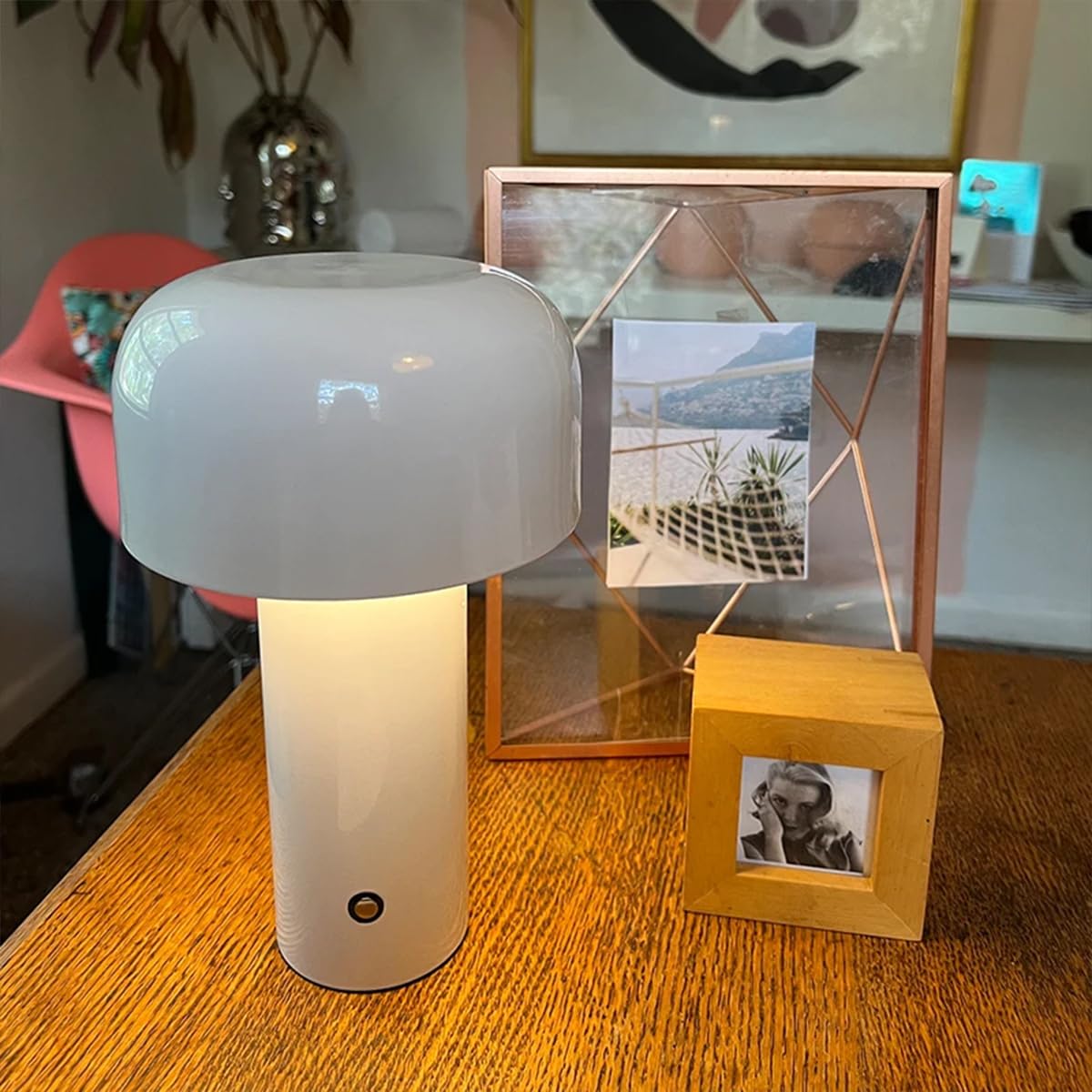 Lámpara de mesa de hongos portátil con atenuación táctil, luz nocturna LED recargable, mesita de noche para interiores y exteriores, restaurante, bar, luz para el hogar (verde)