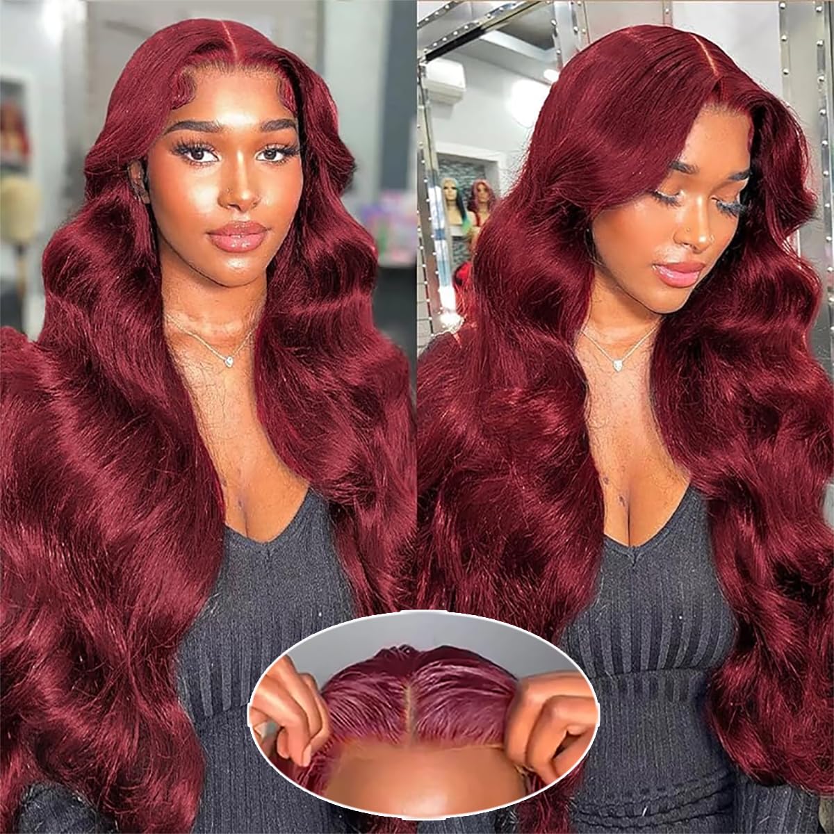 Jewhaut Wear and Go Glueless Wigs Human Hair Pre Plucked Pre Cut for Beginners 99j Burgundy Lace Front Wigs Human Hair Upgraded No Glue 5x5 HD Body