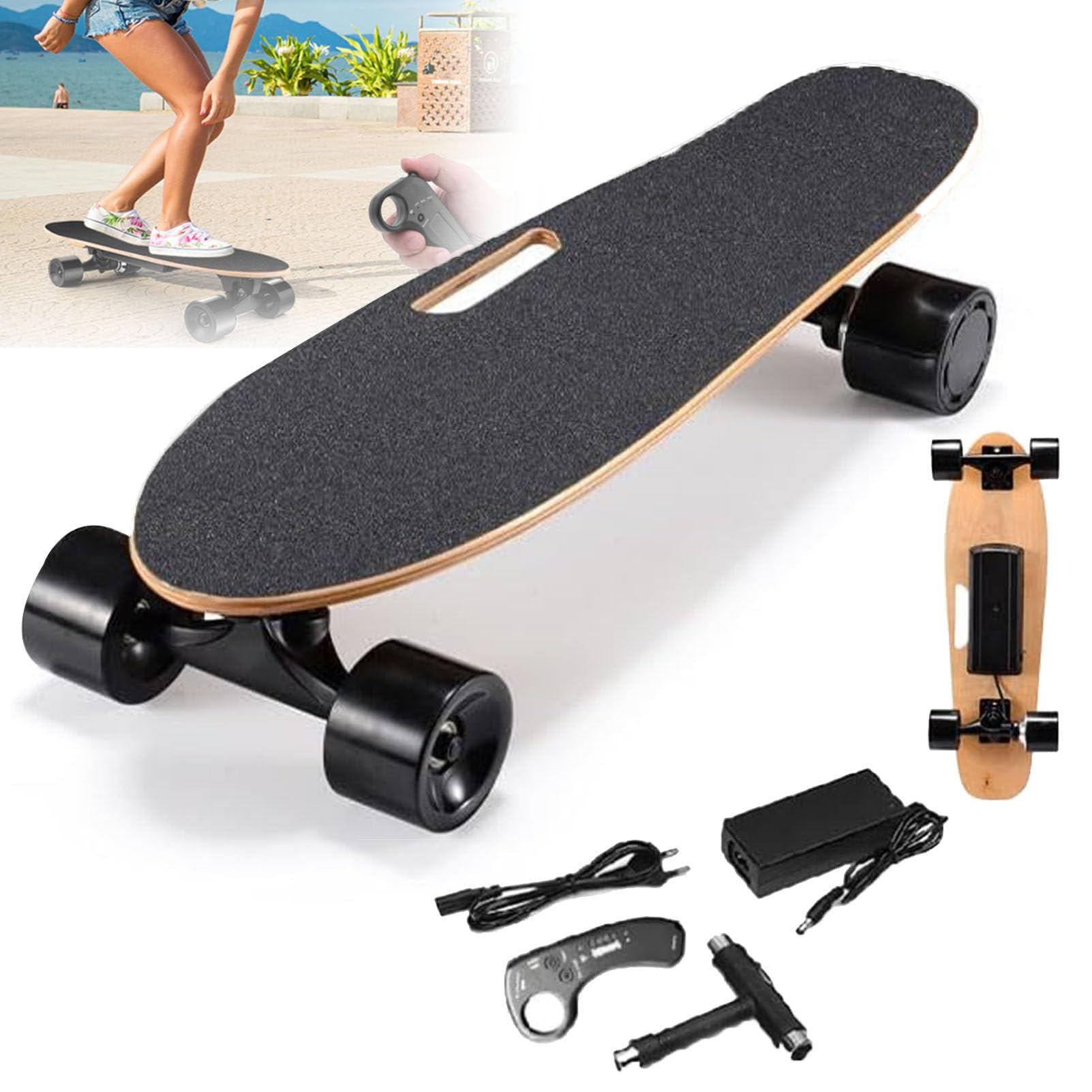 Skateboard Elettrico con Telecomando, Longboard Elettrico, Motore nel da 350 W, velocità Massima 13,67 mph, autonomia 5 miglia, Regolazione a 3 velocità, carico Massimo 176 libbre