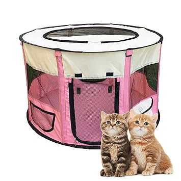 Pet House for Dogs and Cats - Large Space Portable Pet Playpen Oxford Cloth Kennel Exercise Pen Bunny Puppy Indoor Outdoor Play Pens (Pink)