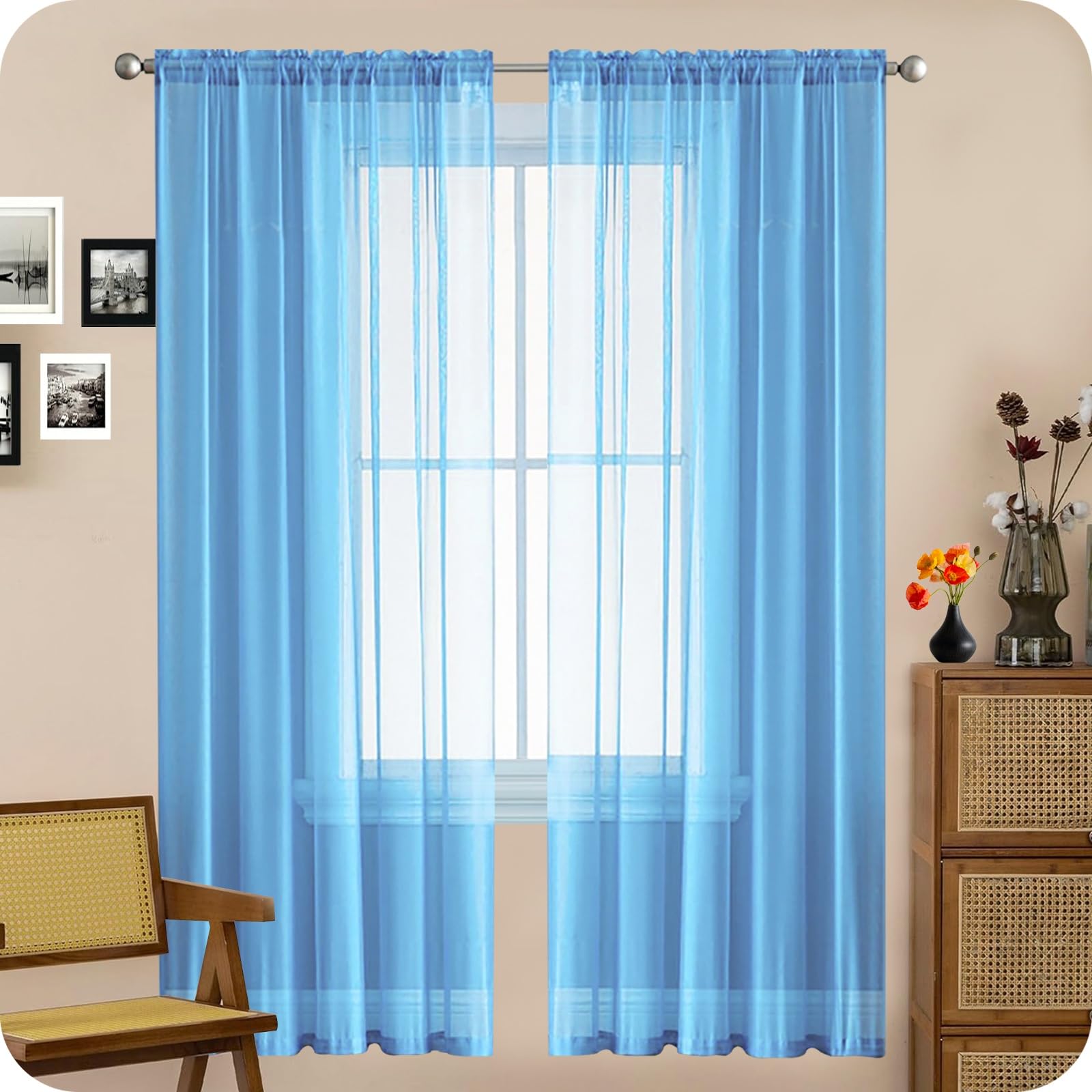 GAIFNAG Snow White Sheer Curtains 90 x 70 cm Super Soft Thermal Insulated Window Treatment Curtains for Bedroom for Bedroom and Living Room, Sky Blue