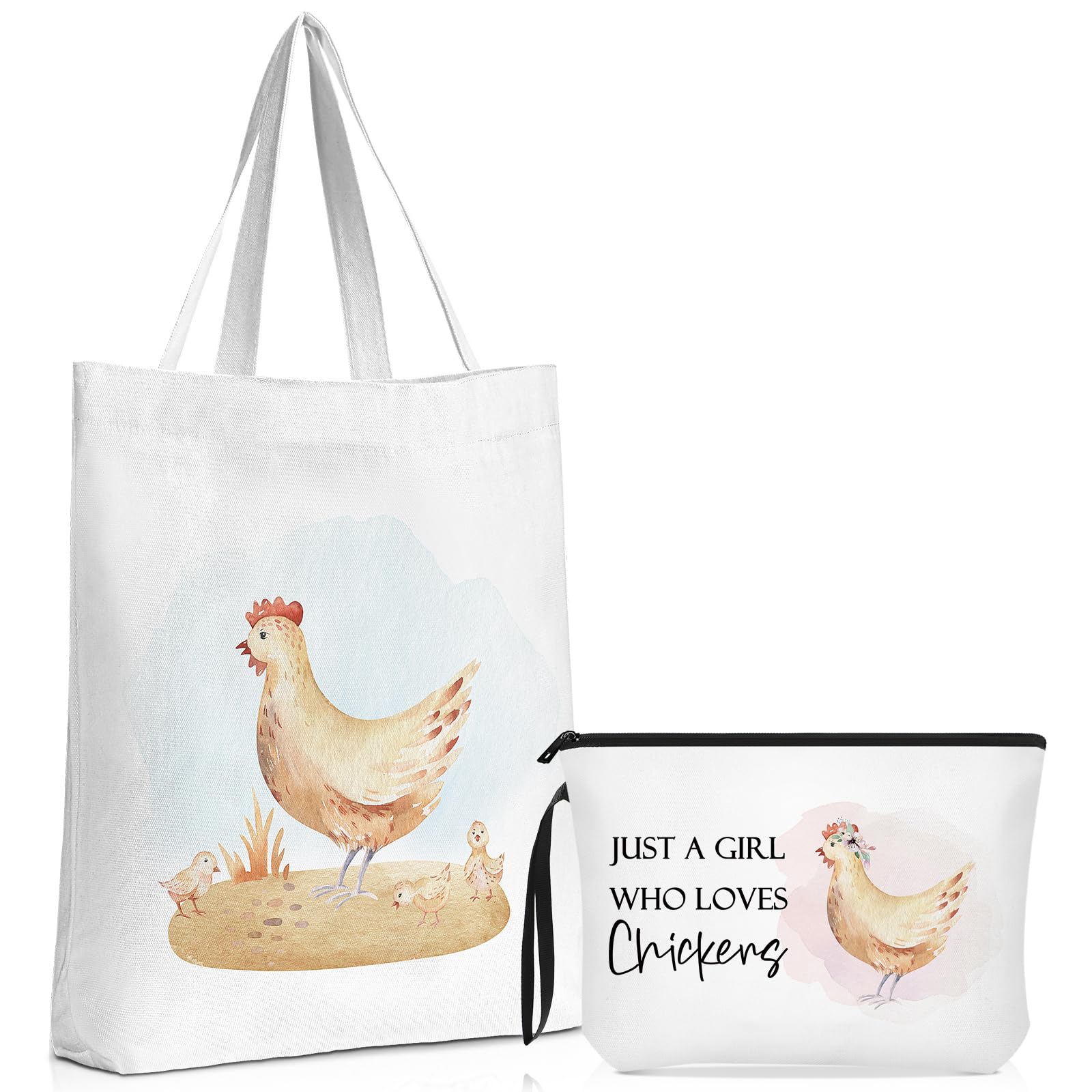 Sieral2 Pcs Chicken Gifts for Women Animal Lover Gifts Makeup Bag Gift Tote Bag Makeup Pouch for Woman Animal Lover