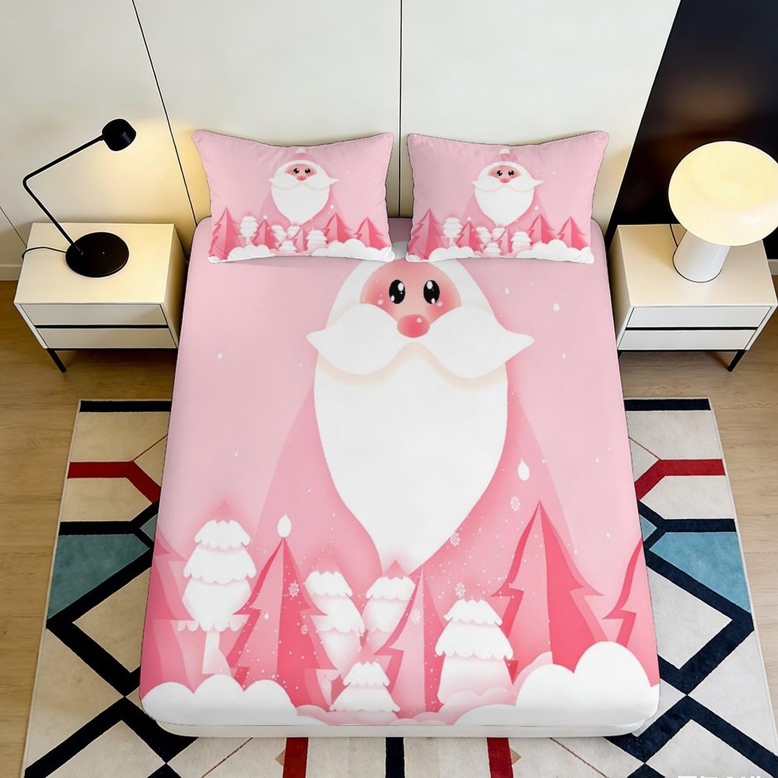 3D Printed Pink Cartoon Fox Fitted Sheet Microfiber Deep Pocket Non-Slip Bedroom Bedding Fox Mattress Fitted Cover for Adults Teens 200x200x25cm