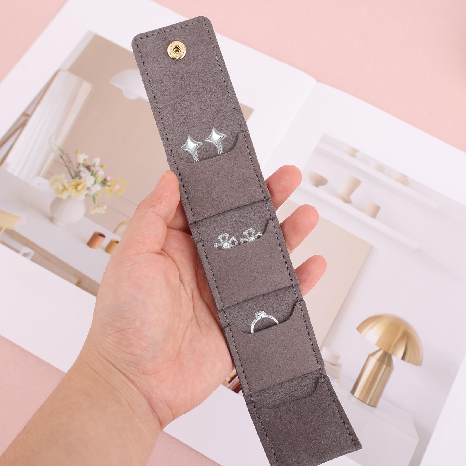 Fukaisu 3pcs Mini Sacs à Bijoux Voyage, Portables Et Pliables Pochette à Bijoux Voyage Avec 12pcs Sacs Anti-Poussière Et Boucle Pour Femme Organiseur Boucles D'Oreilles Bagues Colliers