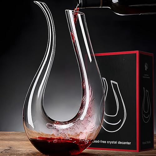 PARACITY Decantador de vino, decantador de vino tinto de cristal soplado a mano sin plomo, decantador de vino en forma de U de 45 onzas, decantador